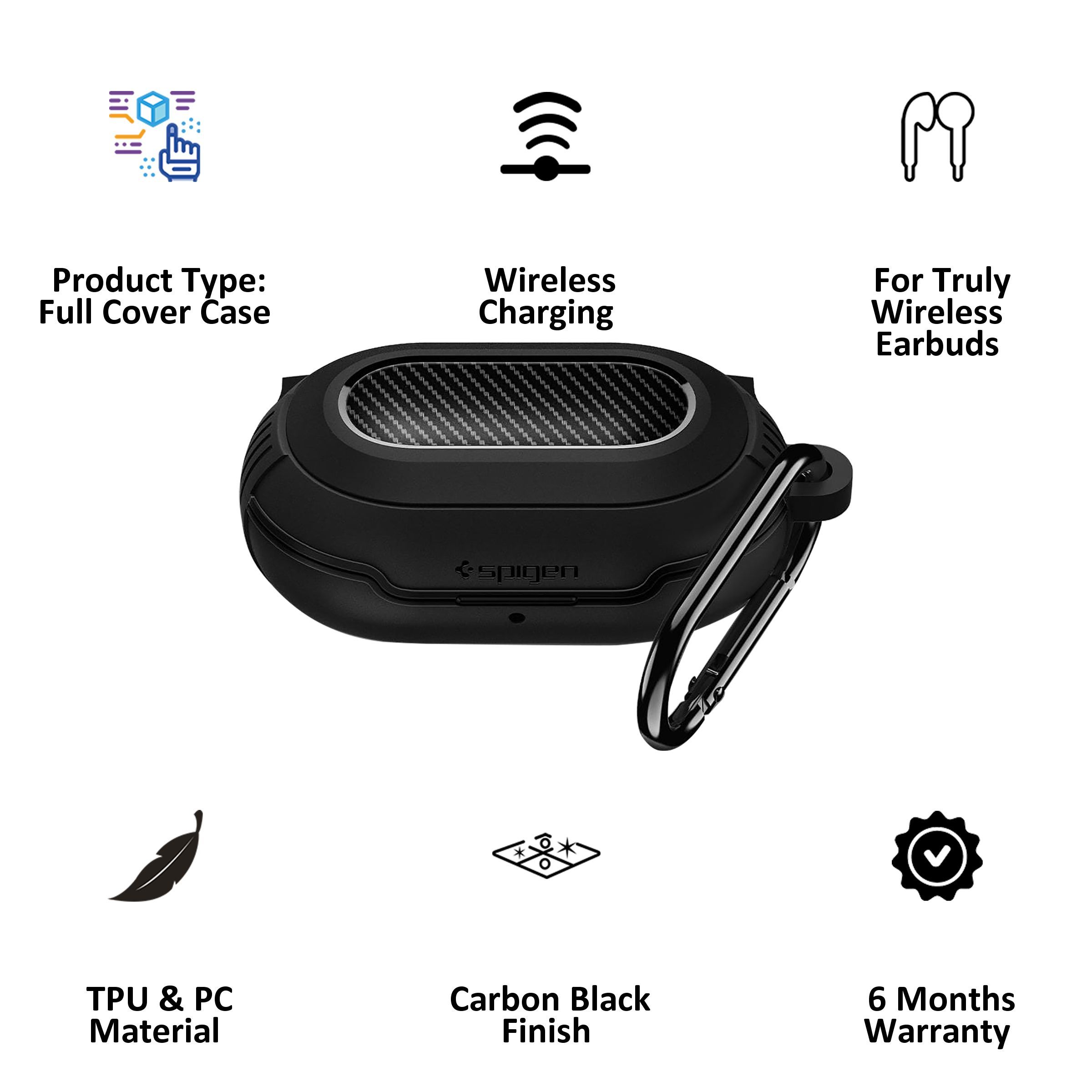 spigen Rugged Armor TPU & PC Full Cover Case For Galaxy Buds+/Galaxy Buds (Fully Compatible With Wireless Charging, ASD00993, Matte Black)_3