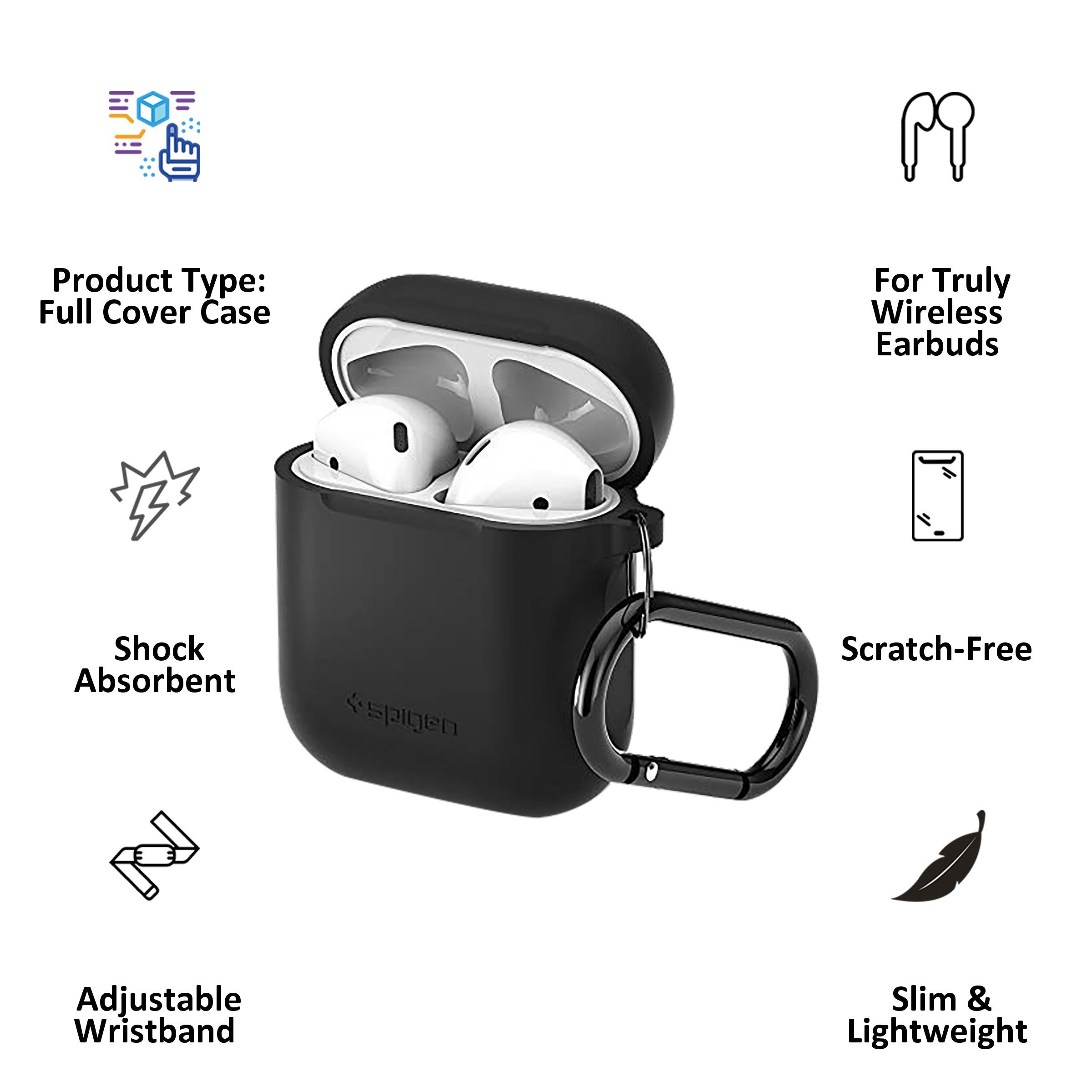 spigen Silicone Fit TPU Full Cover Case For Apple AirPods (Flexible & Shock-Absorbent Layer, 066CS24808, Black) spigen Silicone Fit TPU Full Cover Case For Apple AirPods (Flexible & Shock-Absorbent Layer, 066CS24808, Black)_2