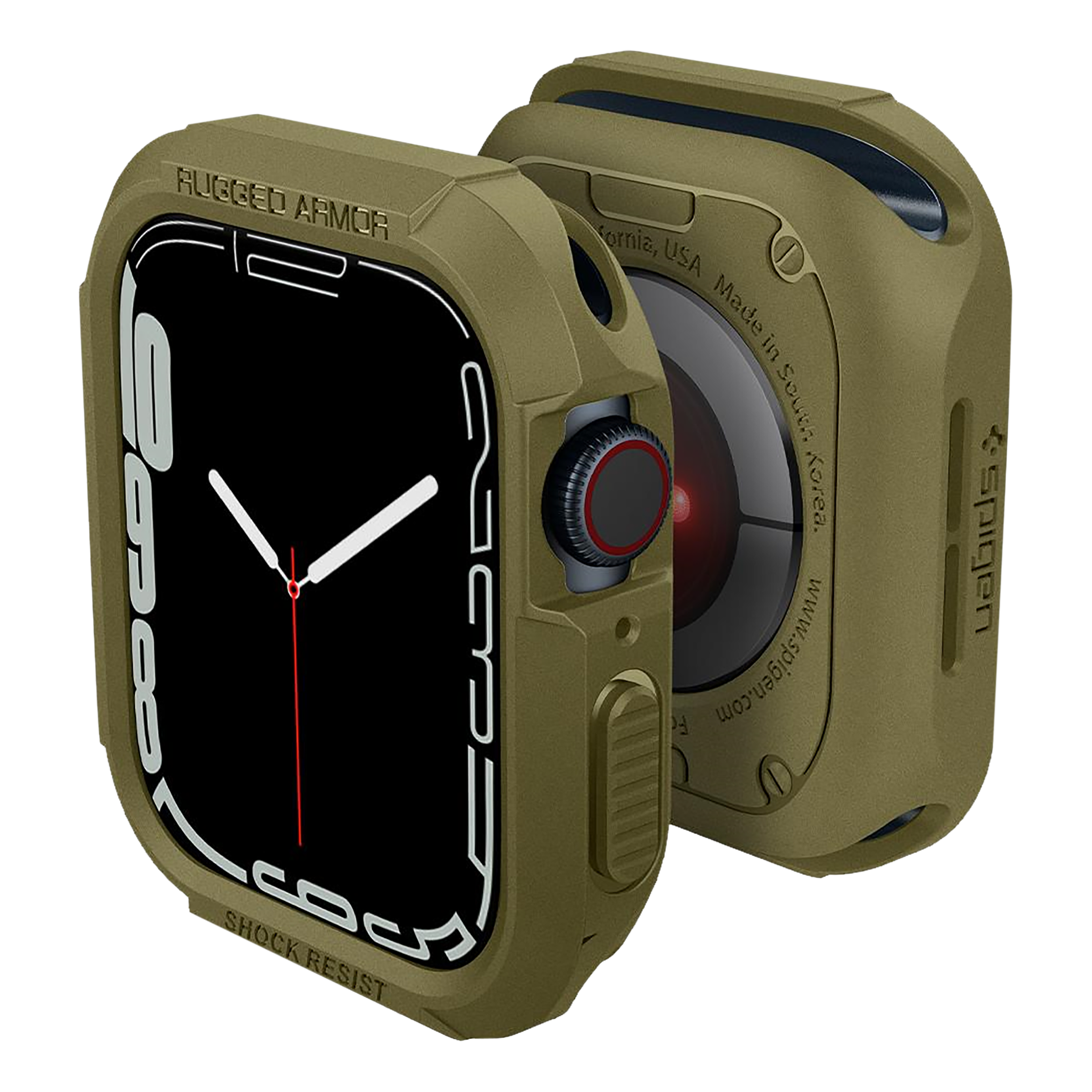 Spigen Rugged Armor TPU Case for Apple Watch Series SE 2, SE, 8, 7, 6, 5 & 4 (45mm / 44mm) (Shock-Absorbent Layer, Olive Green)_4