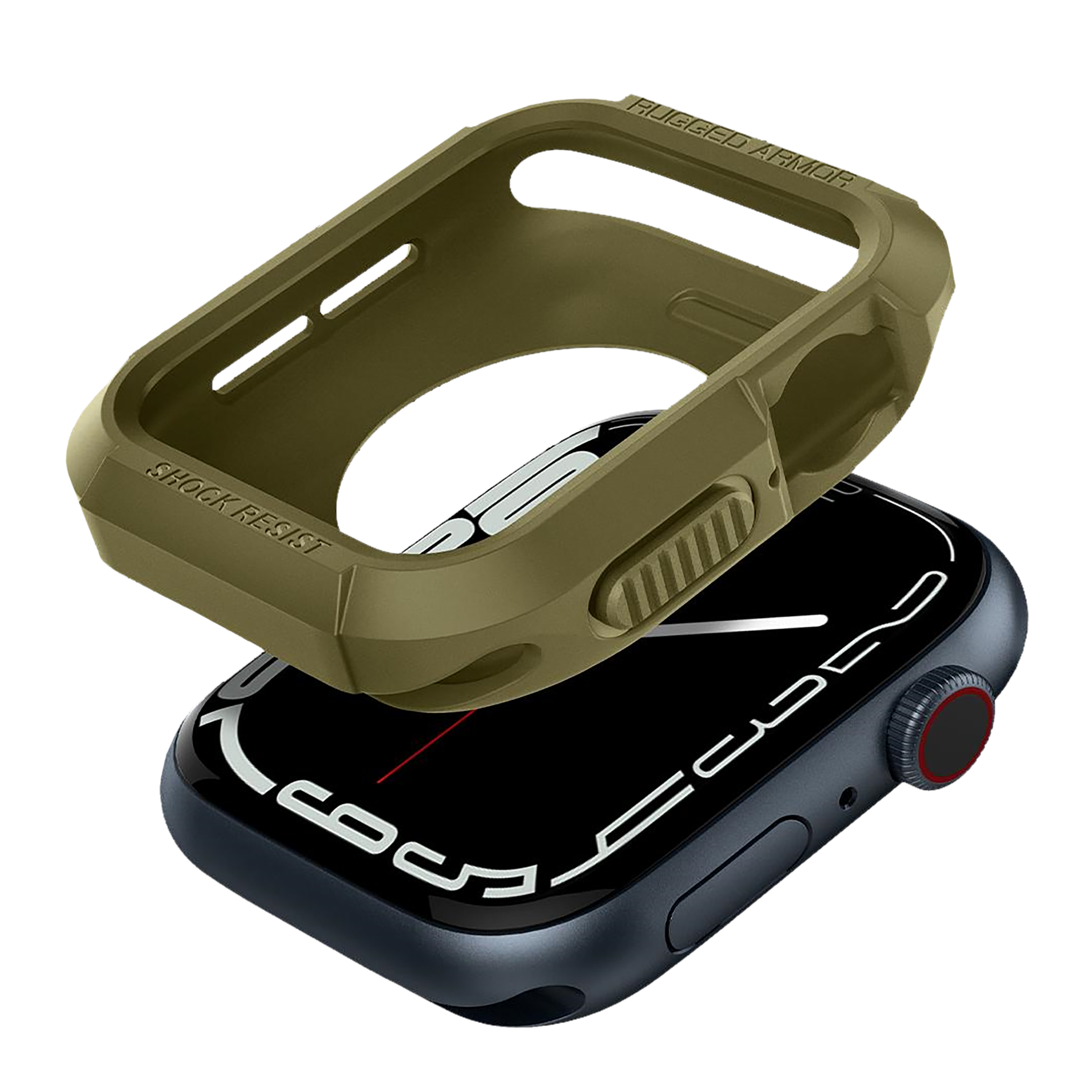Spigen Rugged Armor TPU Case for Apple Watch Series SE 2, SE, 8, 7, 6, 5 & 4 (45mm / 44mm) (Shock-Absorbent Layer, Olive Green)_10