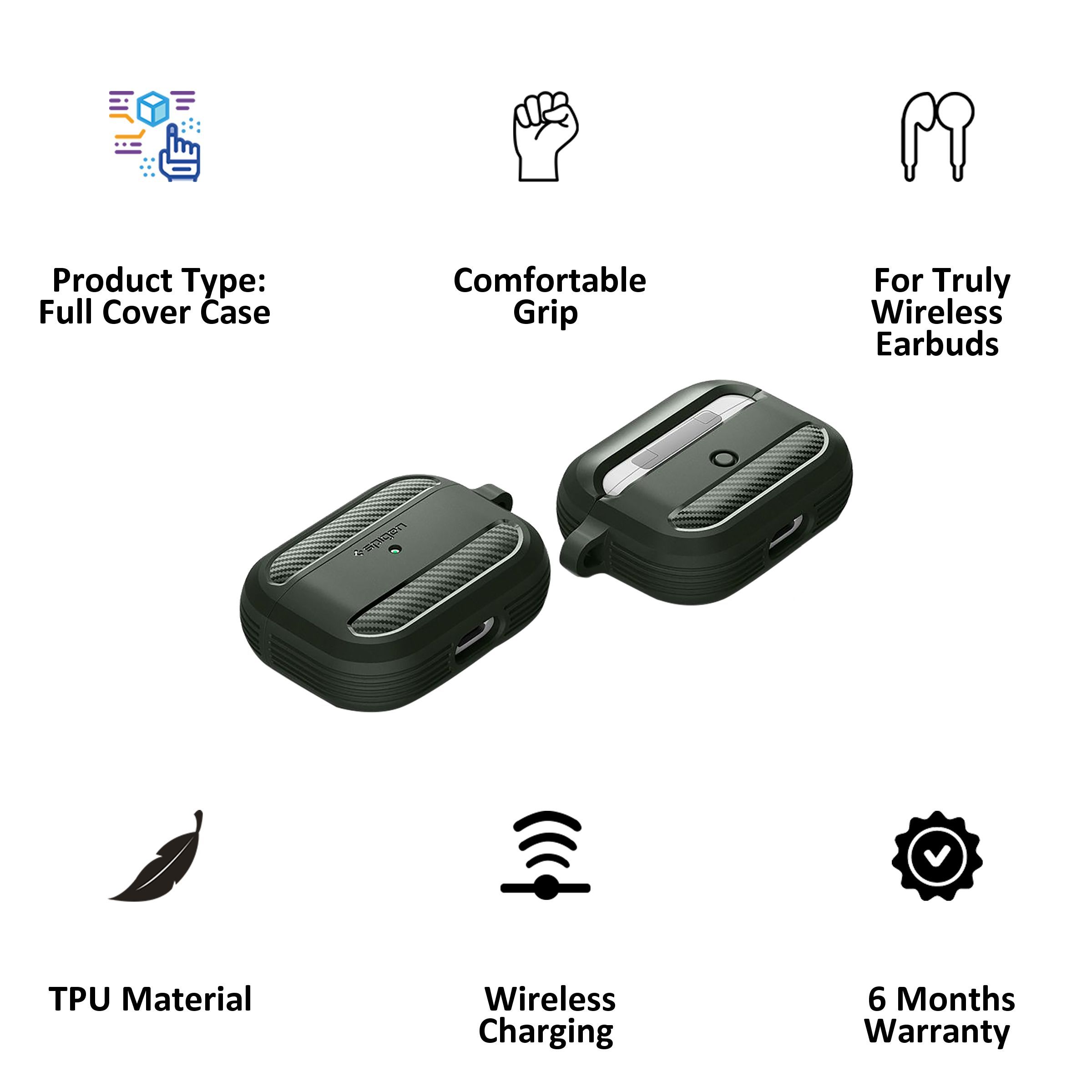 spigen Rugged Armor TPU Full Cover Case For AirPods Pro (Lightweight, ASD01441, Military Green)_7