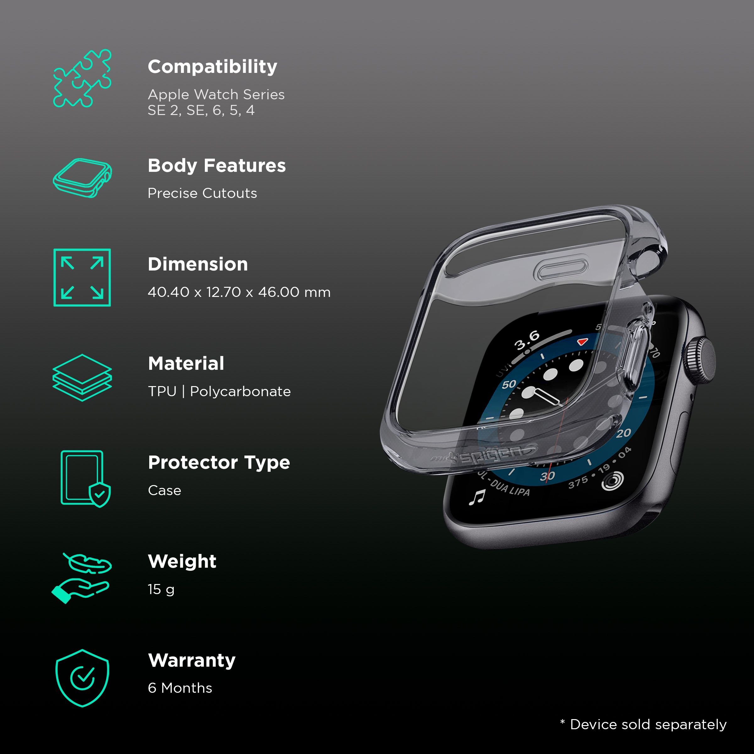 Spigen Ultra Hybrid TPU & Polycarbonate Case for Apple Watch Series SE 2, SE, 6, 5 & 4 (44mm) (Shock-Absorbent Layer, Space Crystal)_2