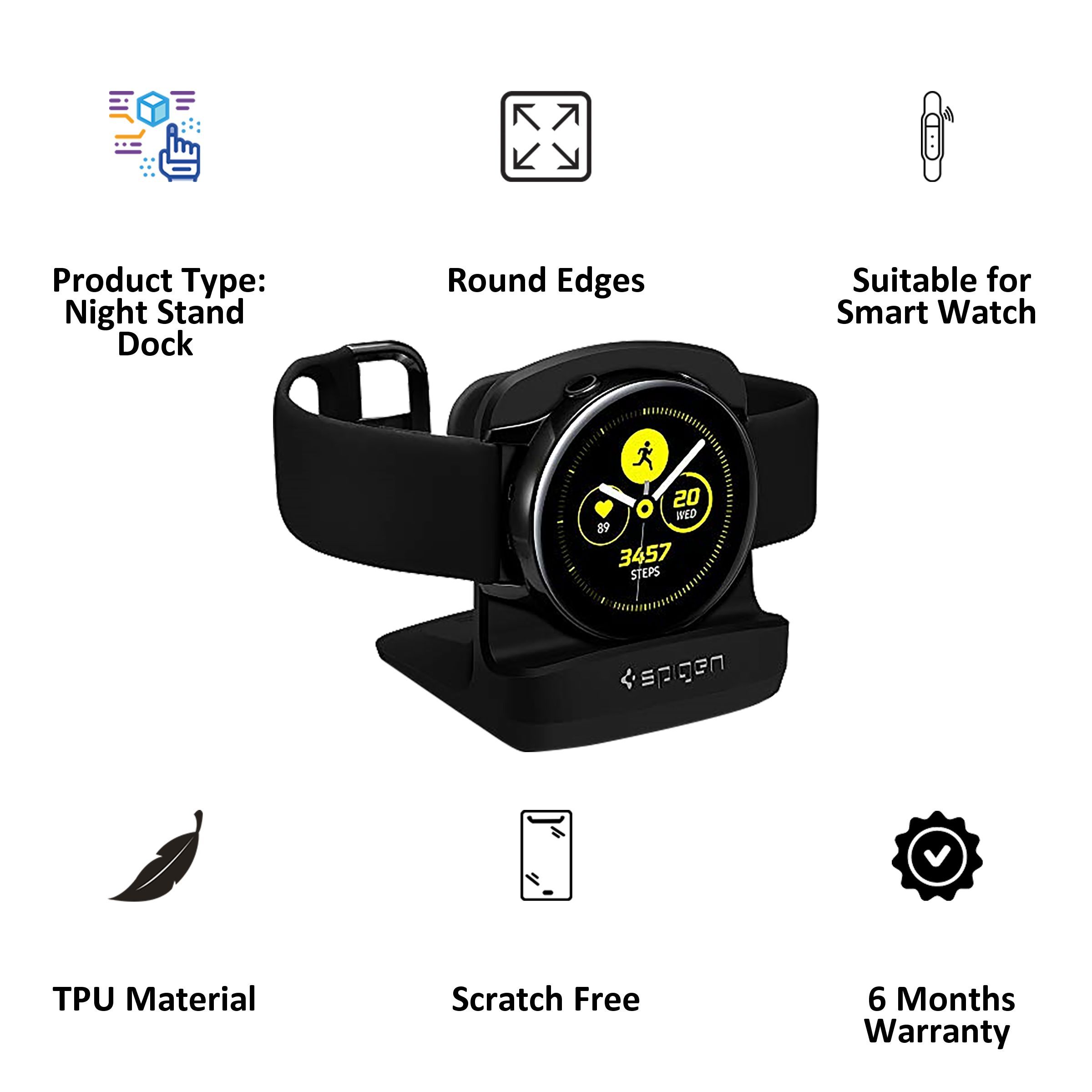 spigen S351 Night Stand Dock For Samsung Galaxy Watch Active (44mm/40mm) (616MP26284, Black) spigen S351 Night Stand Dock For Samsung Galaxy Watch Active (44mm/40mm) (616MP26284, Black)_3