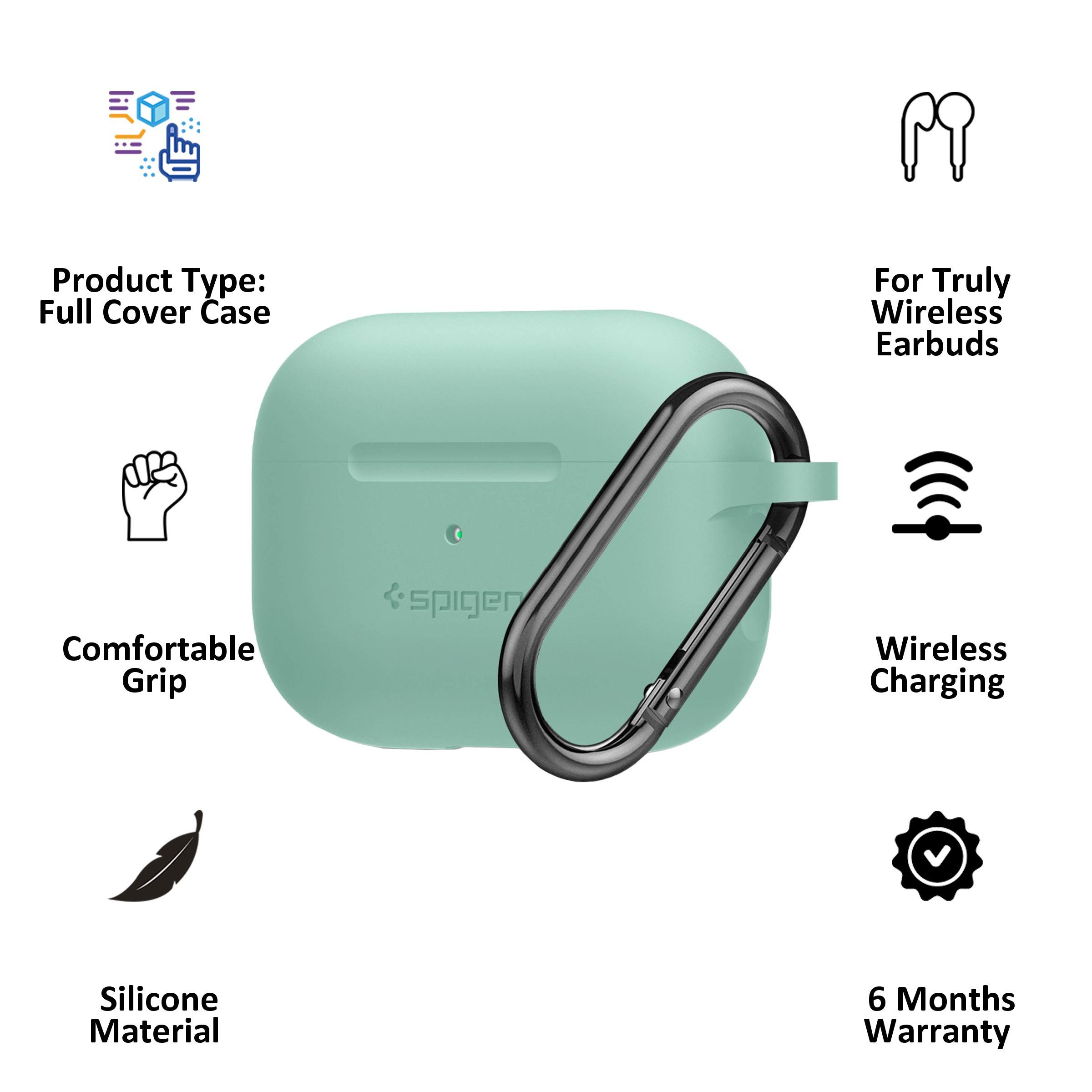 spigen Silicone Fit Silicone Full Cover Case For Airpods Pro (Shock Absorbent, ASD02170, Apple Mint)_2