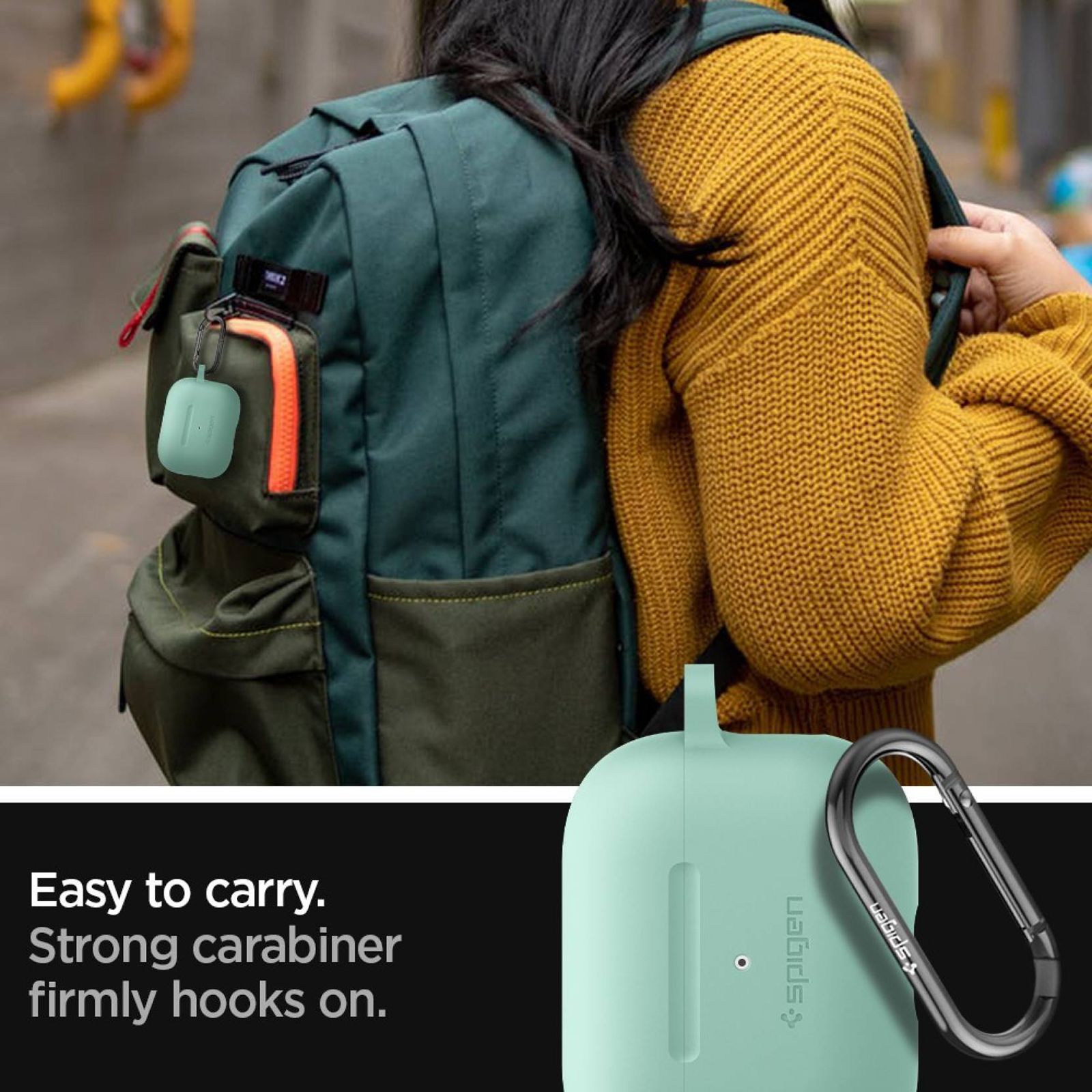 spigen Silicone Fit Silicone Full Cover Case For Airpods Pro (Shock Absorbent, ASD02170, Apple Mint)_6