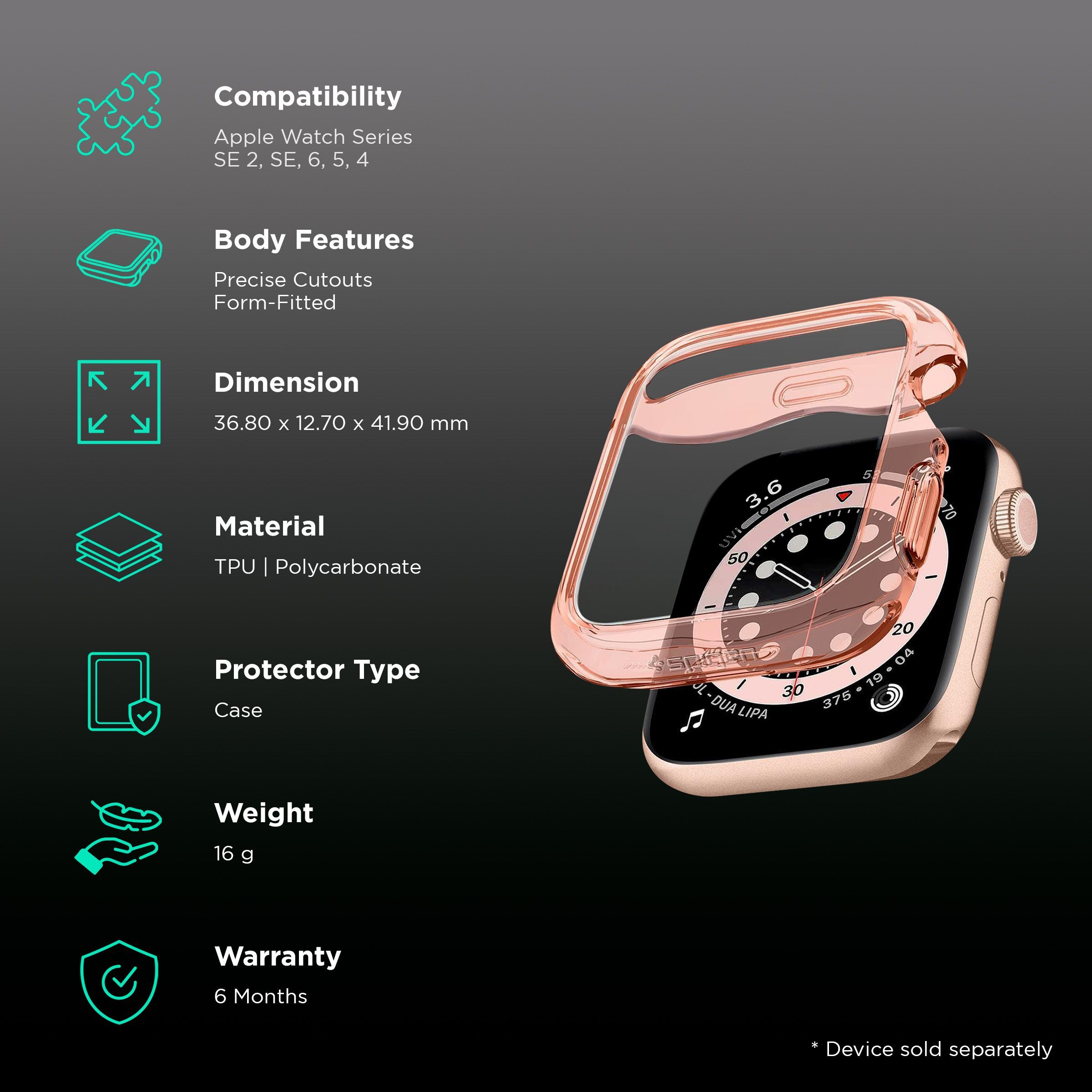spigen Ultra Hybrid TPU & PC Case for Apple Watch SE2, Series 6, 5, 4 (40mm) (Raised Bezels, Rose Crystal) spigen Ultra Hybrid TPU & PC Case for Apple Watch SE2, Series 6, 5, 4 (40mm) (Raised Bezels, Rose Crystal)_2