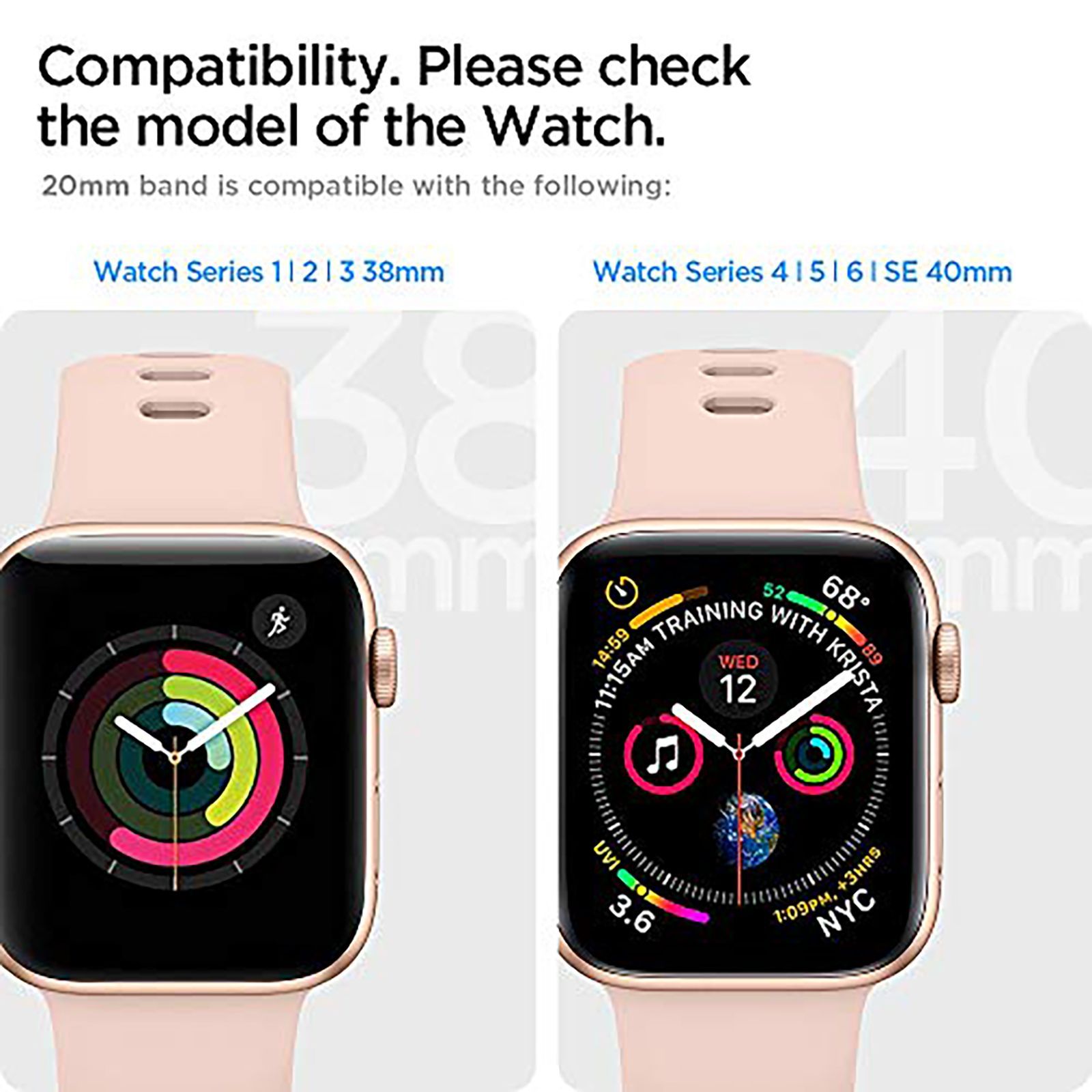 Spigen Silicone Band for Apple Watch Series SE, 7, 6, 5, 4, 3, 2 & 1 (41mm / 40mm / 38mm) (Adjustable Length, Rose Gold)_12