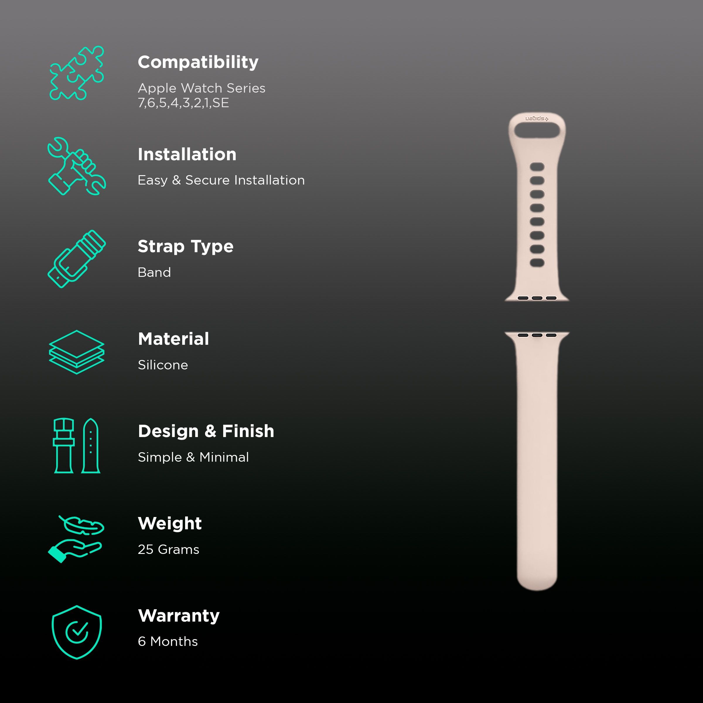 Spigen Silicone Band for Apple Watch Series SE, 7, 6, 5, 4, 3, 2 & 1 (41mm / 40mm / 38mm) (Adjustable Length, Rose Gold)_2