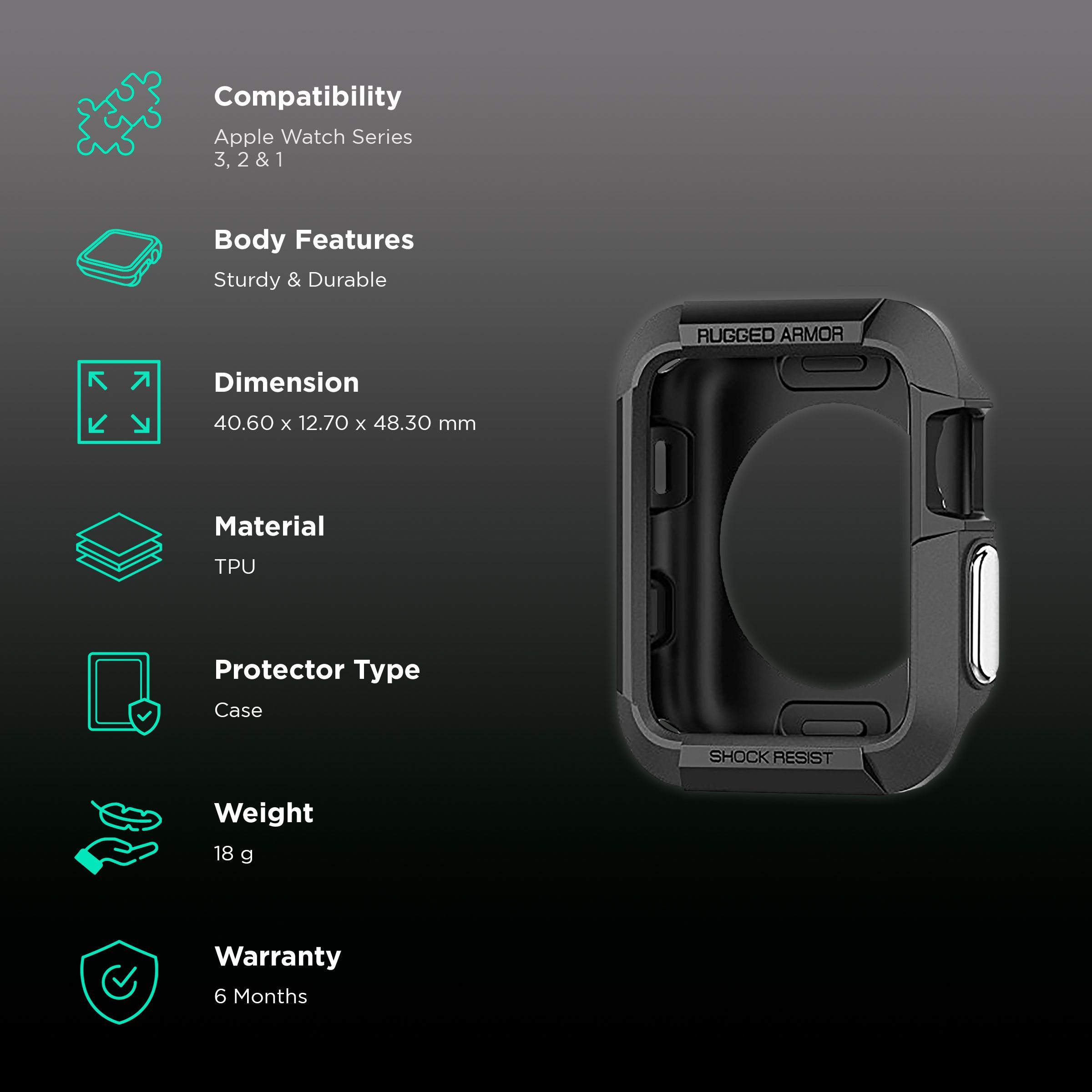 Spigen Rugged Armor TPU Case for Apple Watch Series 3, 2 & 1 (38mm) (Scratches & Bumps Protection, Black) Spigen Rugged Armor TPU Case for Apple Watch Series 3, 2 & 1 (38mm) (Scratches & Bumps Protection, Black)_2