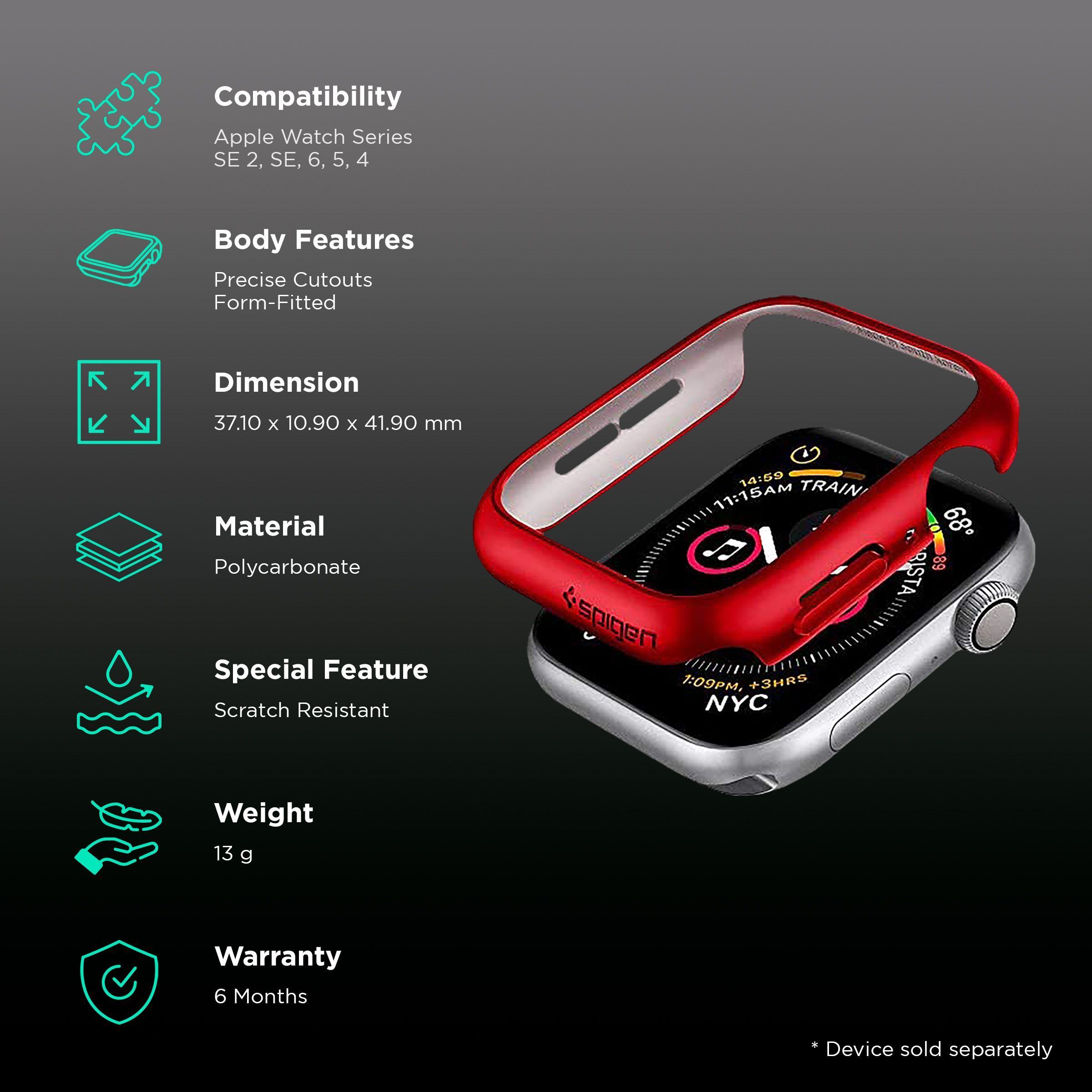 Spigen Thin Fit Polycarbonate Case for Apple Watch Series SE 2, SE, 6, 5 & 4 (40mm) (Razor-Thin Frame, Metallic Red) Spigen Thin Fit Polycarbonate Case for Apple Watch Series SE 2, SE, 6, 5 & 4 (40mm) (Razor-Thin Frame, Metallic Red)_2