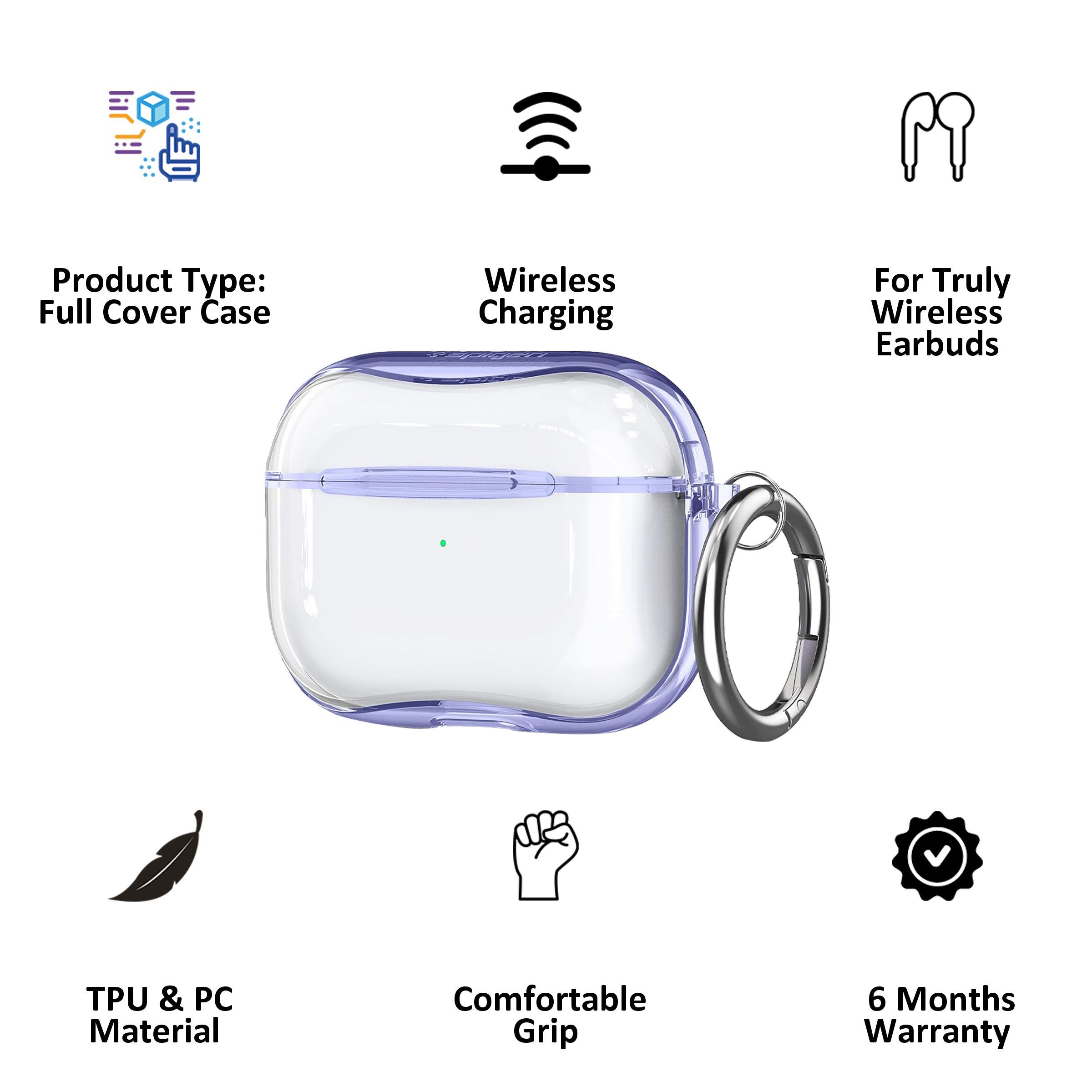 spigen Ultra Hybrid TPU & PC Full Cover Case For AirPods Pro (Fully Compatible With Wireless Charging, ASD01289, Purple Crystal)_3