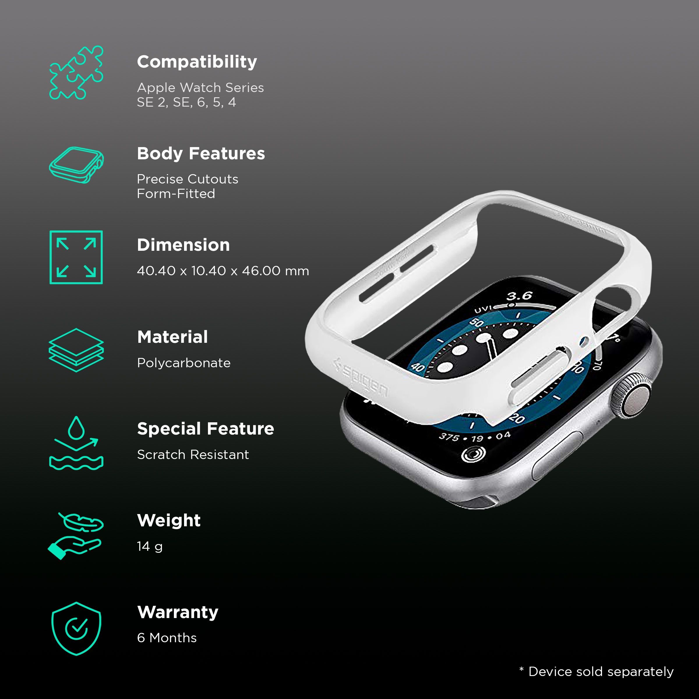 Spigen Thin Fit Polycarbonate Case for Apple Watch Series SE 2, SE, 6, 5 & 4 (44mm) (Razor-Thin Frame, White) Spigen Thin Fit Polycarbonate Case for Apple Watch Series SE 2, SE, 6, 5 & 4 (44mm) (Razor-Thin Frame, White)_2