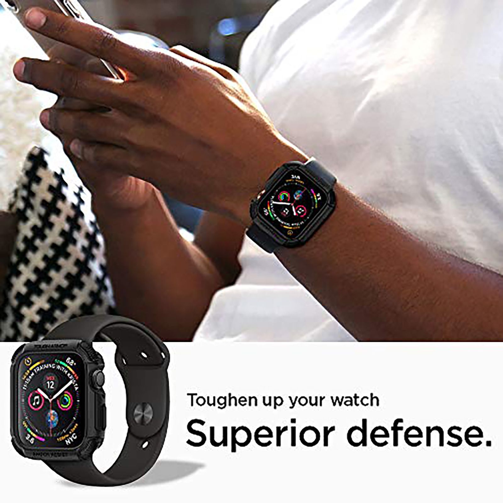 Spigen Tough Armor TPU & Polycarbonate Case for Apple Watch Series SE 2, SE, 6, 5 & 4 (44mm) (Shock-Absorbent Layer, Black)_10
