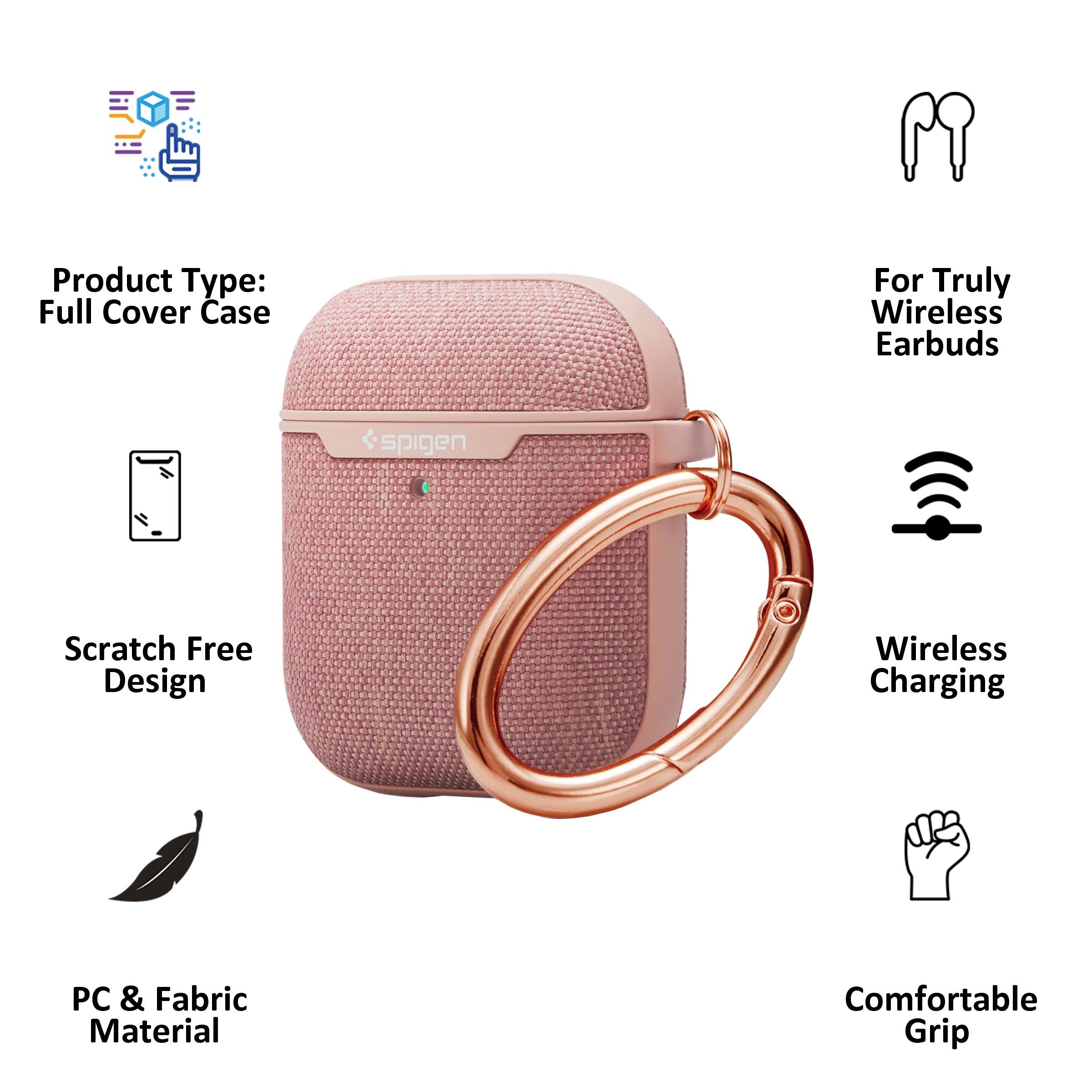 spigen Urban Fit PC & Fabric Full Cover Case For AirPods 1/AirPods 2 (Scratch-Free, 074CS27598, Rose Gold)_4