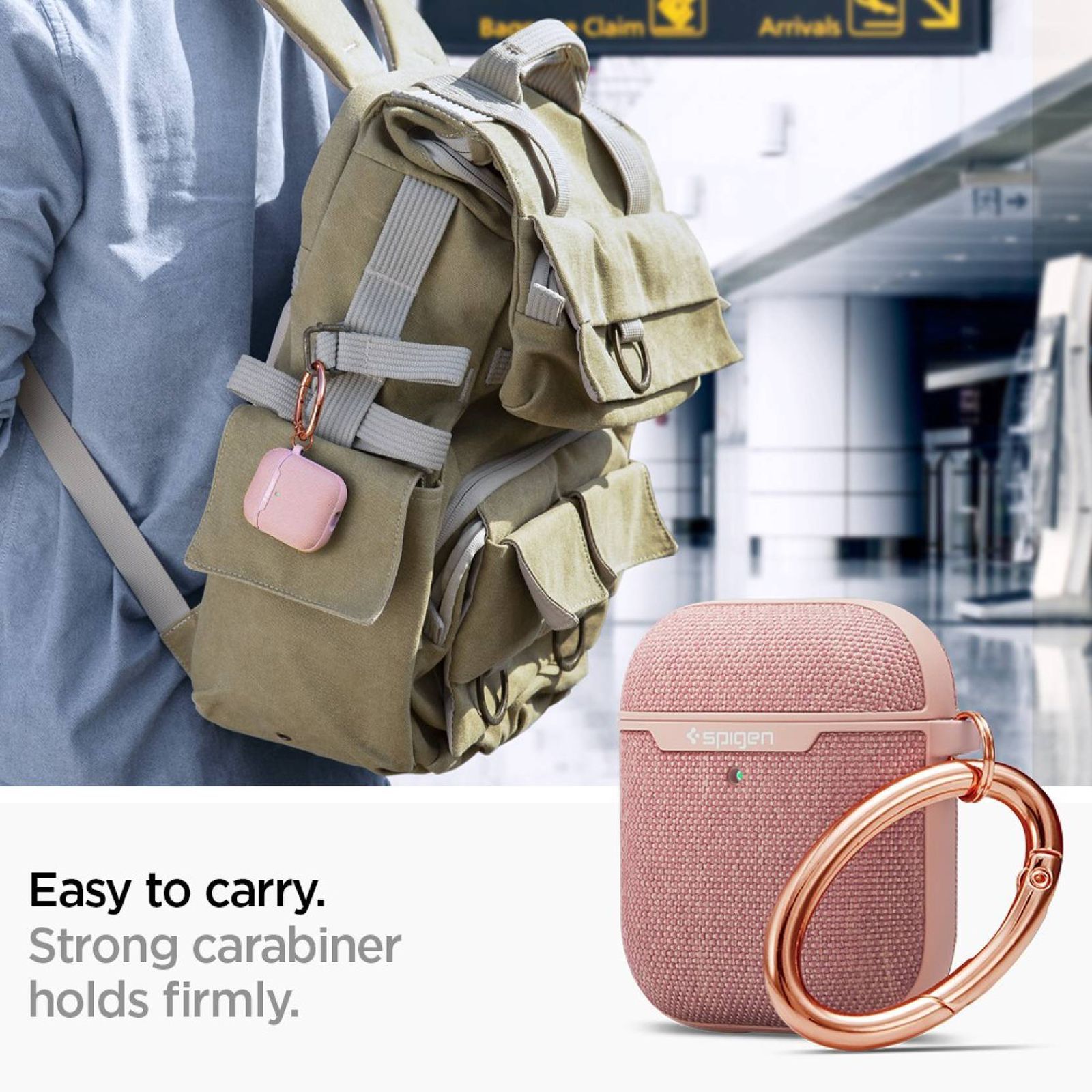 spigen Urban Fit PC & Fabric Full Cover Case For AirPods 1/AirPods 2 (Scratch-Free, 074CS27598, Rose Gold)_10