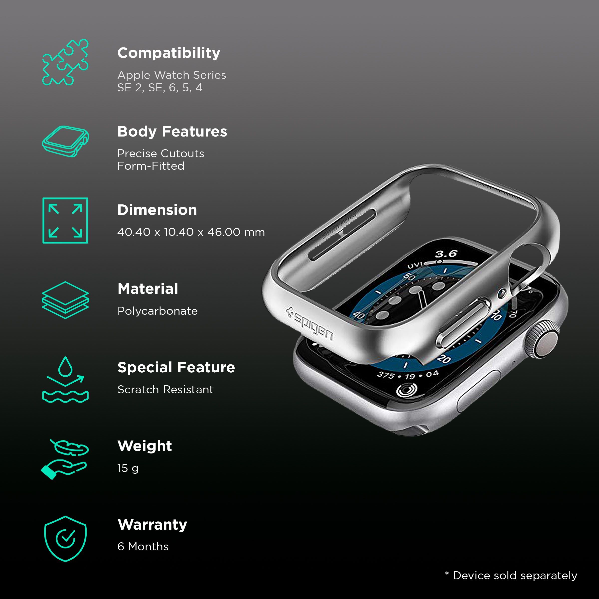 Spigen Thin Fit Polycarbonate Case for Apple Watch Series SE 2, SE, 6, 5 & 4 (44mm) (Razor-Thin Frame, Graphite)_2