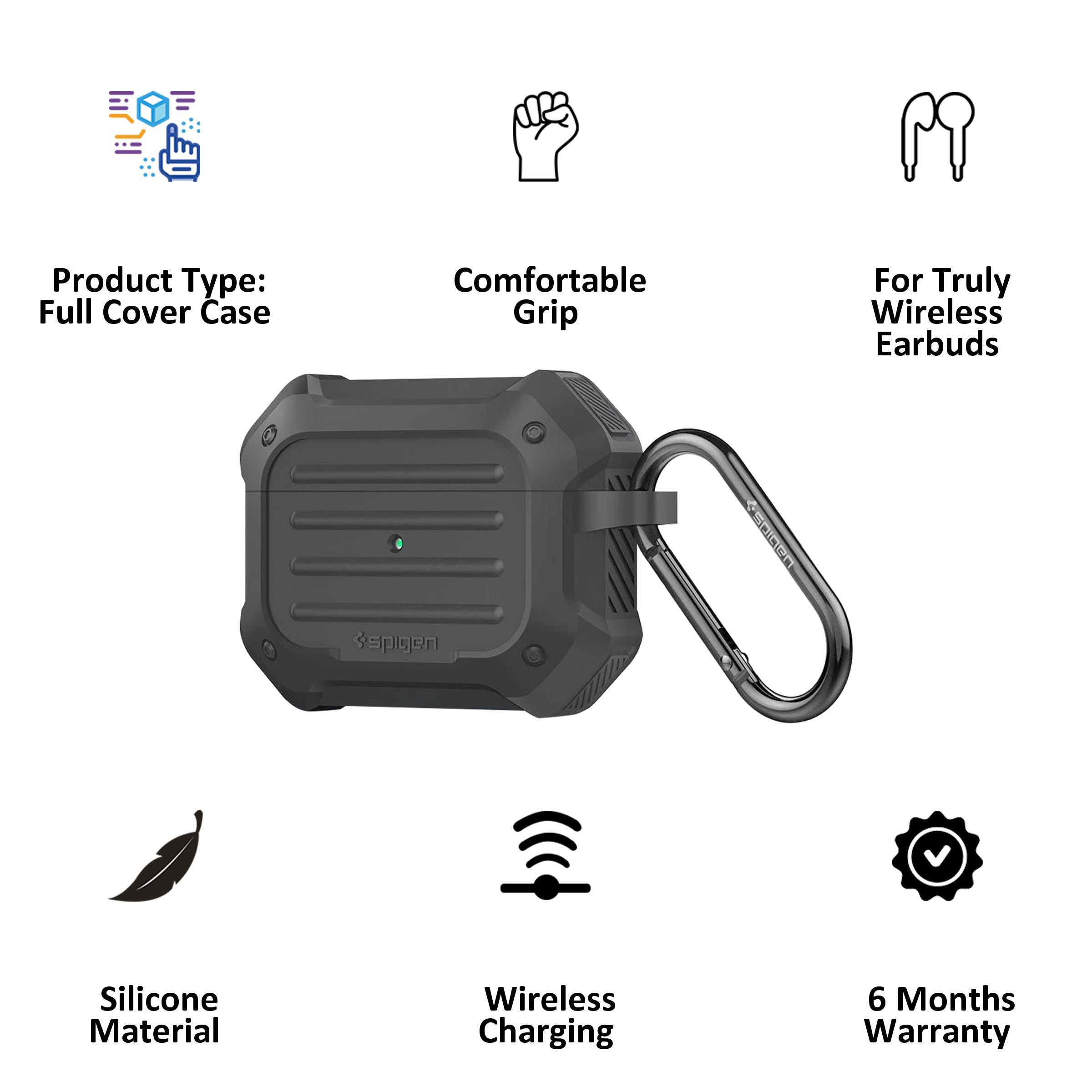 spigen Tough Armor Full Cover Case For AirPods Pro (Key Ring For Easy Portability, ASD00538, Charcoal)_5