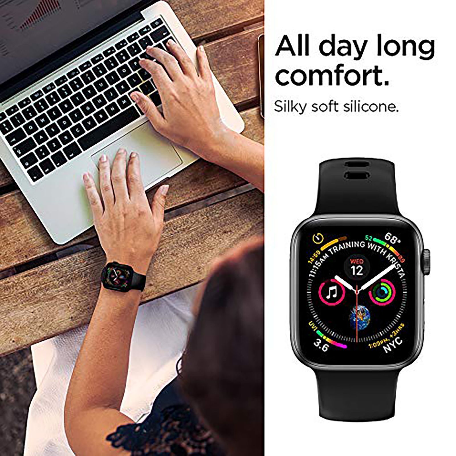 Spigen Silicone Band for Apple Watch Series SE, 7, 6, 5, 4, 3, 2 & 1 (41mm / 40mm / 38mm) (Adjustable Length, Black)_9