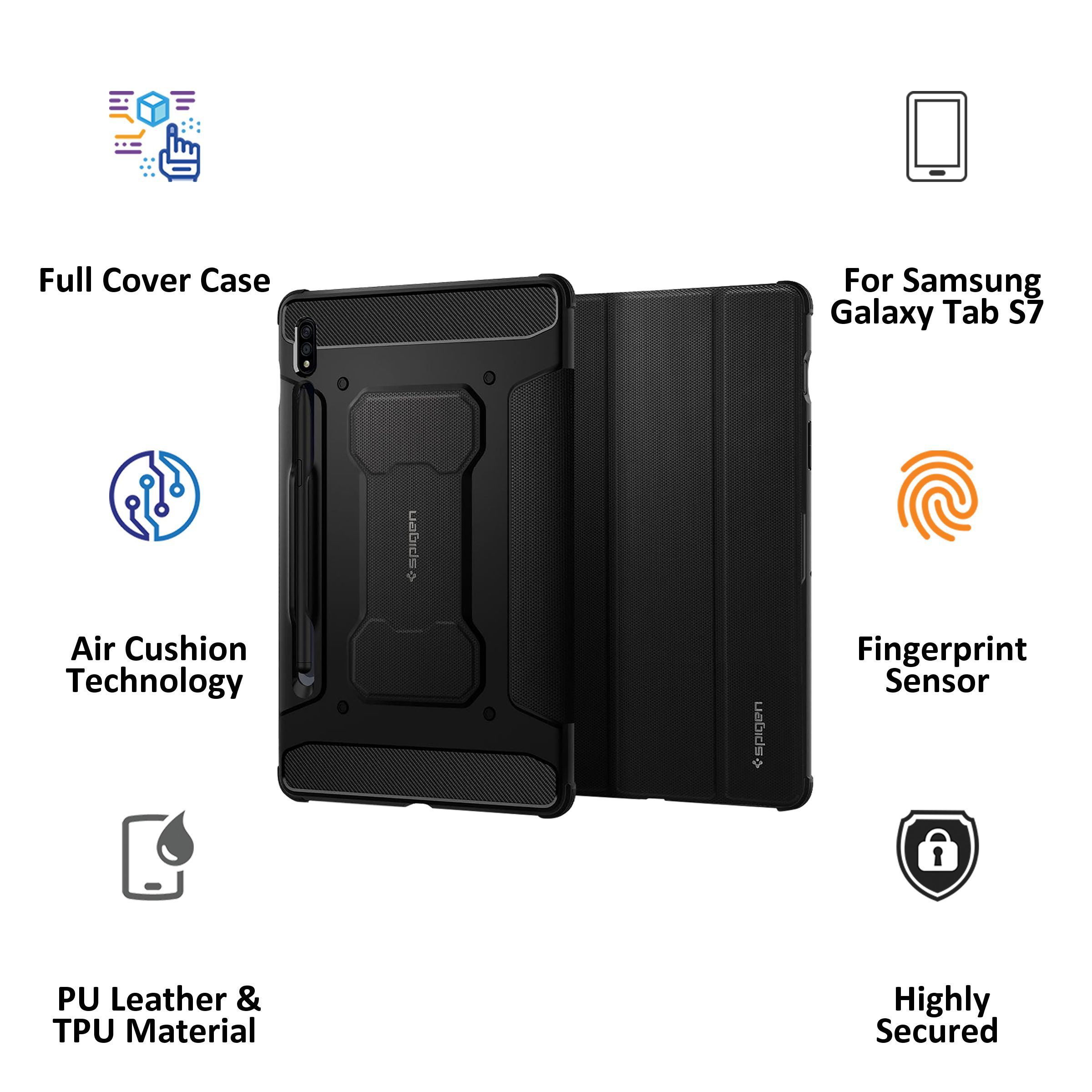 spigen Rugged Armor Pro TPU Flip Cover for SAMSUNG Galaxy Tab S8, Tab S7 5G, Tab S7 (Support S Pen Holder, Black)_7