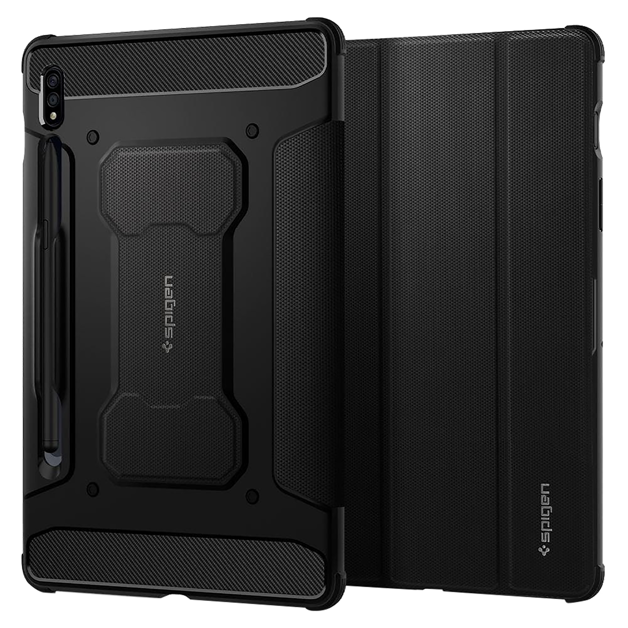 spigen Rugged Armor Pro TPU Flip Cover for SAMSUNG Galaxy Tab S8, Tab S7 5G, Tab S7 (Support S Pen Holder, Black)_1