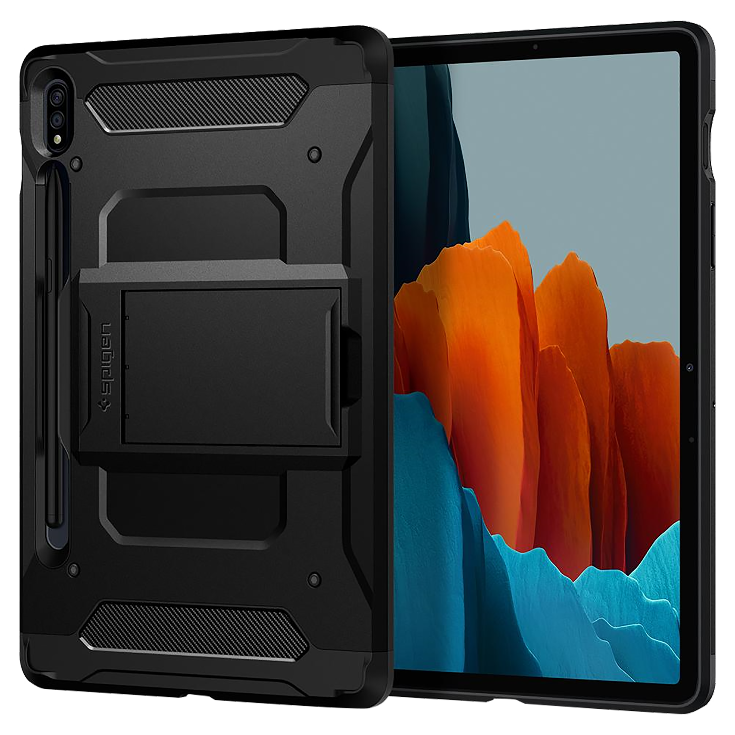 spigen Tough Armor Pro TPU & Polycarbonate Back Cover for SAMSUNG Galaxy Tab S8, Tab S7 (Built-In Pen Storage, Black)_1