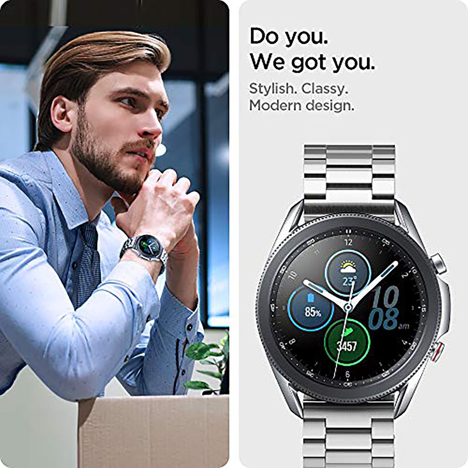 Spigen Modern Fit Stainless Steel Band for SAMSUNG Galaxy Watch Series 5, 5 Pro, 4, 4 Classic, 3, Active 1 & 2 (40mm / 41mm / 42mm / 44mm / 45mm / 46mm) (Metal Clasp, Silver)_9