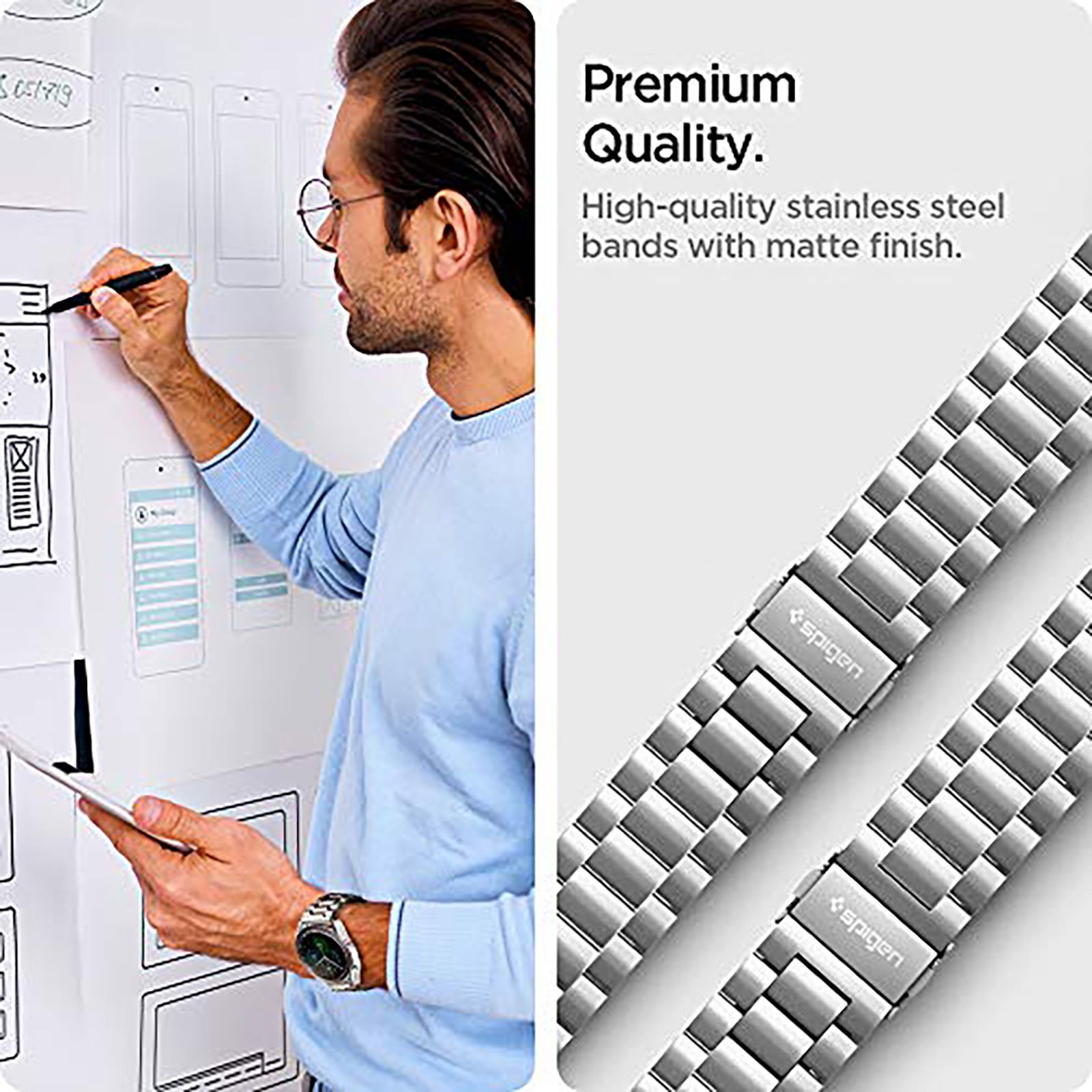 Spigen Modern Fit Stainless Steel Band for SAMSUNG Galaxy Watch Series 5, 5 Pro, 4, 4 Classic, 3, Active 1 & 2 (40mm / 41mm / 42mm / 44mm / 45mm / 46mm) (Metal Clasp, Silver)_11