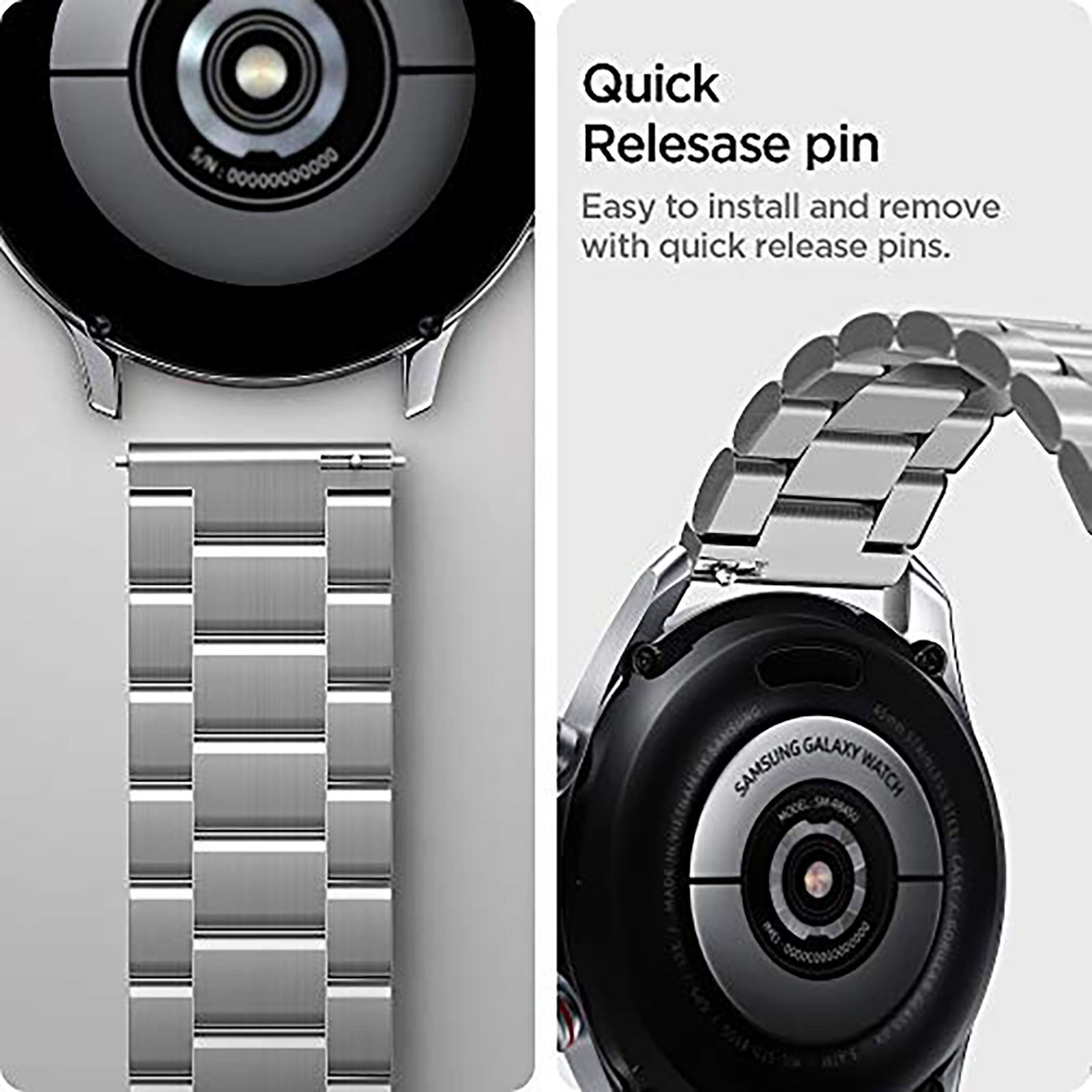 Spigen Modern Fit Stainless Steel Band for SAMSUNG Galaxy Watch Series 5, 5 Pro, 4, 4 Classic, 3, Active 1 & 2 (40mm / 41mm / 42mm / 44mm / 45mm / 46mm) (Metal Clasp, Silver)_12