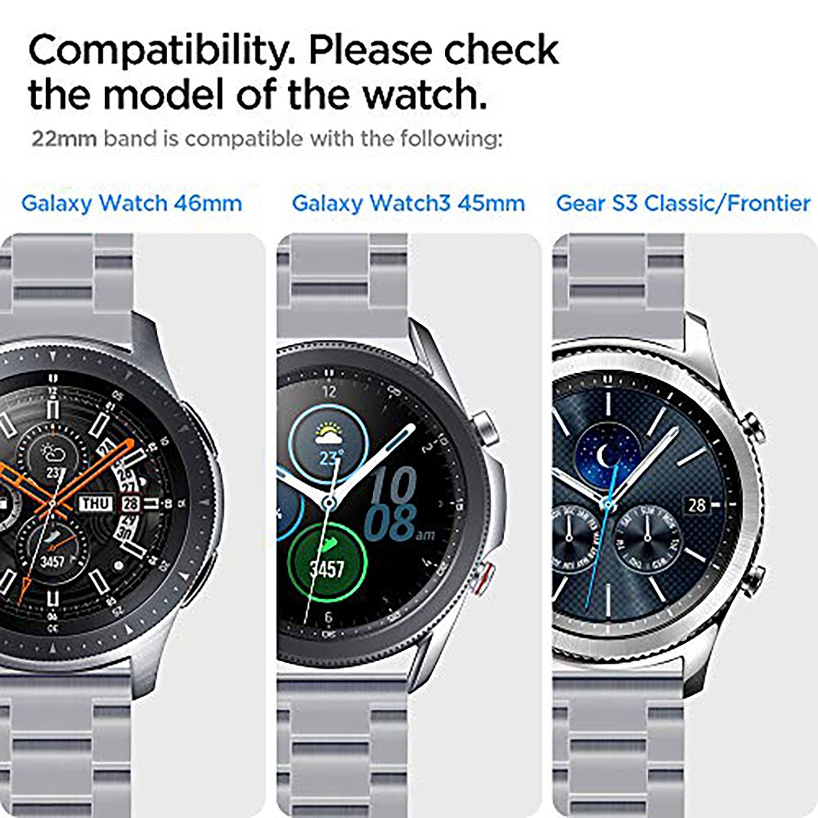 Spigen Modern Fit Stainless Steel Band for SAMSUNG Galaxy Watch Series 5, 5 Pro, 4, 4 Classic, 3, Active 1 & 2 (40mm / 41mm / 42mm / 44mm / 45mm / 46mm) (Metal Clasp, Silver)_13