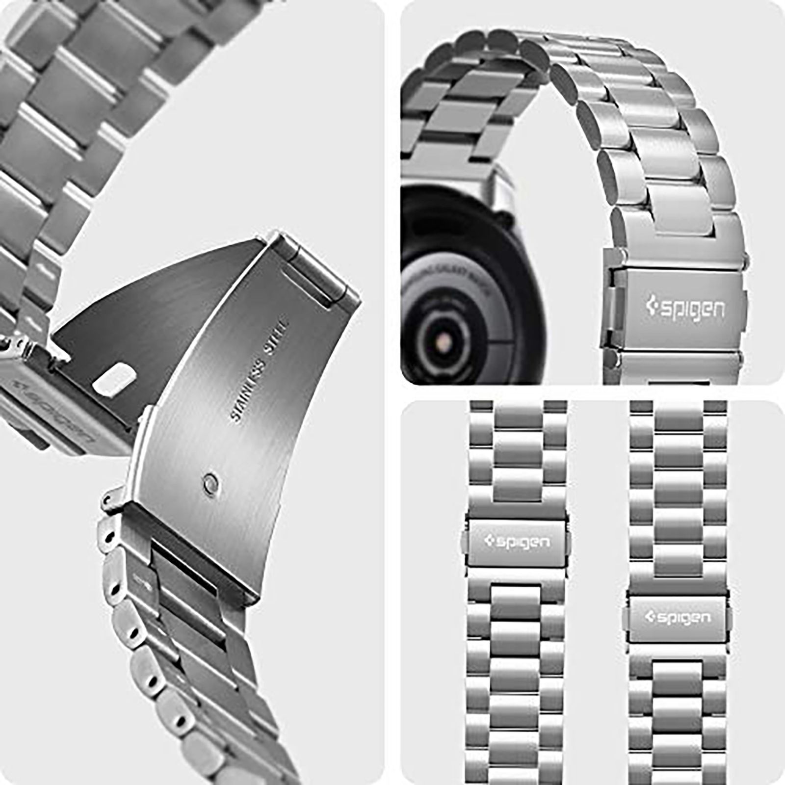 Spigen Modern Fit Stainless Steel Band for SAMSUNG Galaxy Watch Series 5, 5 Pro, 4, 4 Classic, 3, Active 1 & 2 (40mm / 41mm / 42mm / 44mm / 45mm / 46mm) (Metal Clasp, Silver)_14
