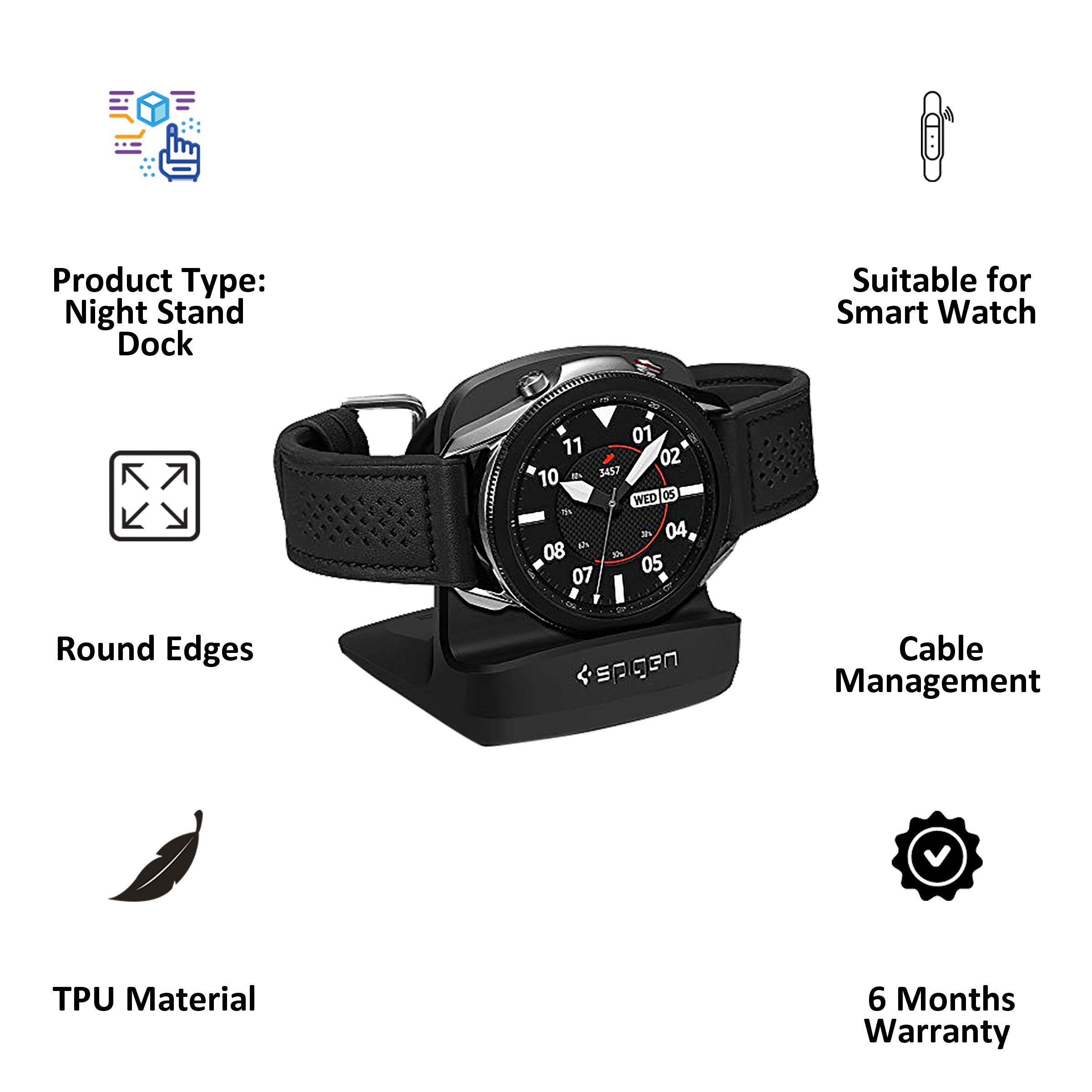 spigen S352 Night Stand Dock For Samsung All Galaxy Watch Series (AMP01859, Black) spigen S352 Night Stand Dock For Samsung All Galaxy Watch Series (AMP01859, Black)_3