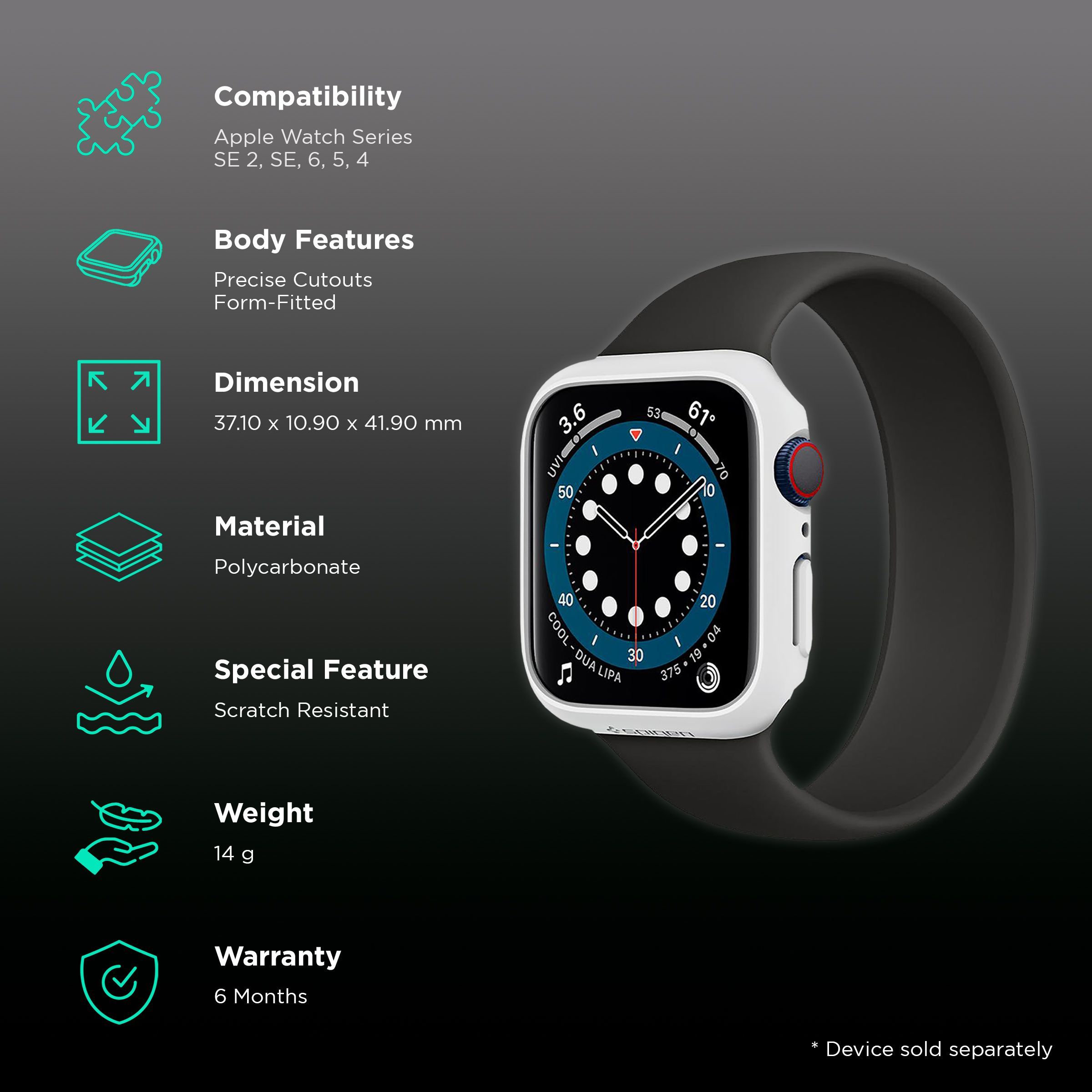 Spigen Thin Fit Polycarbonate Case for Apple Watch Series SE 2, SE, 6, 5 & 4 (40mm) (Razor-Thin Frame, White) Spigen Thin Fit Polycarbonate Case for Apple Watch Series SE 2, SE, 6, 5 & 4 (40mm) (Razor-Thin Frame, White)_2