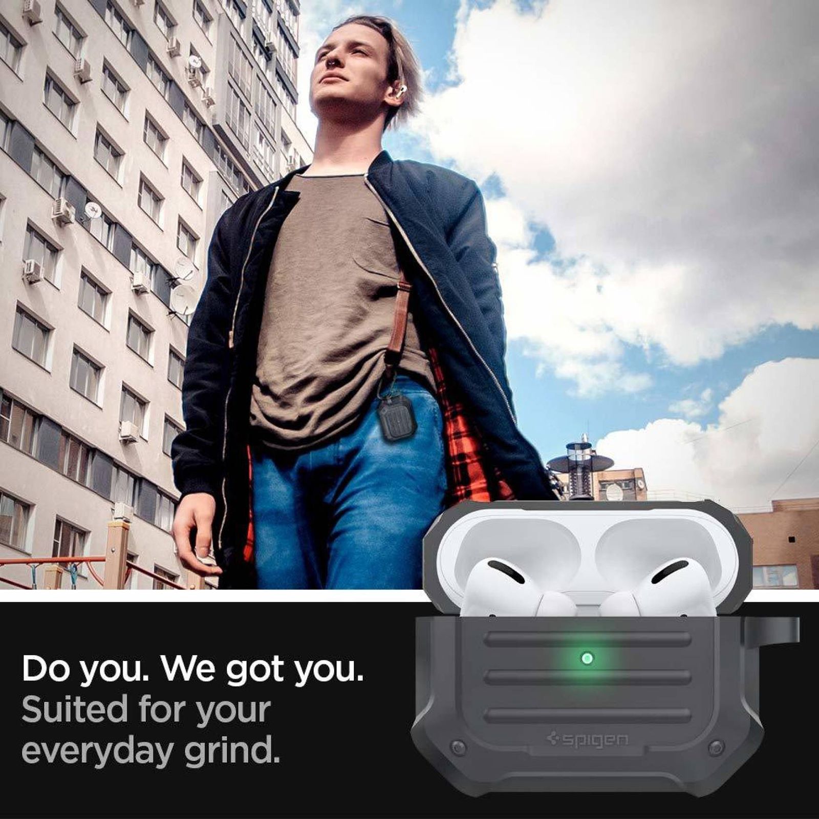 spigen Tough Armor Silicone Full Cover Case For AirPods Pro (Key Ring For Easy Portability, ASD00539, Military Green)_6