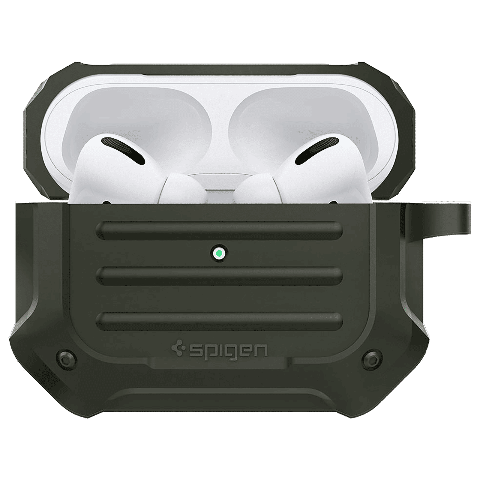 spigen Tough Armor Silicone Full Cover Case For AirPods Pro (Key Ring For Easy Portability, ASD00539, Military Green)_1