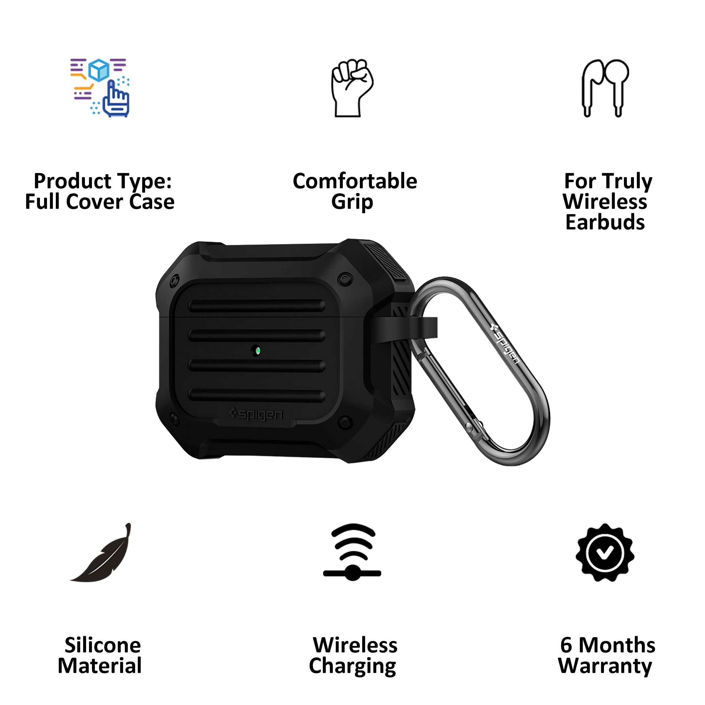 spigen Tough Armor Silicone Full Cover Case For AirPods Pro (Key Ring For Easy Portability, ASD00537, Black)_5