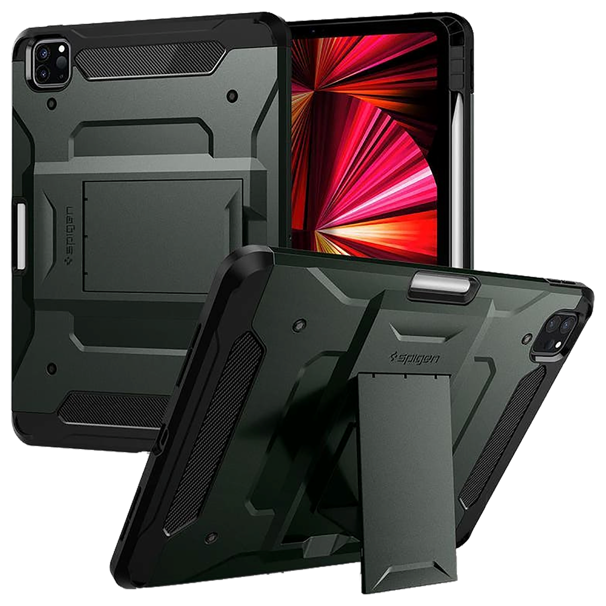 spigen Tough Armor Pro TPU Back Cover for Apple iPad Pro 11 Inch (Air Cushion Technology, Military Green)_11