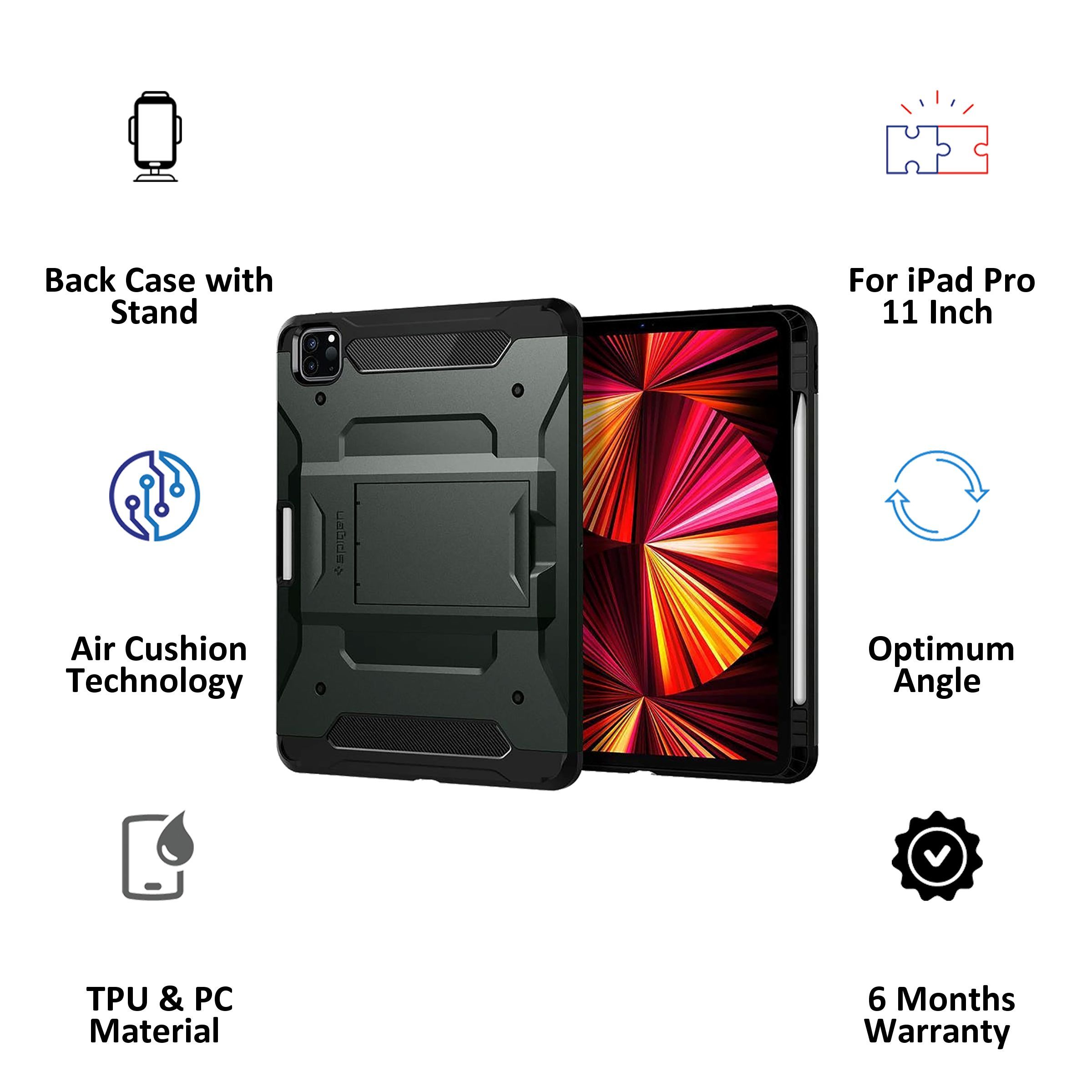 spigen Tough Armor Pro TPU Back Cover for Apple iPad Pro 11 Inch (Air Cushion Technology, Military Green)_5