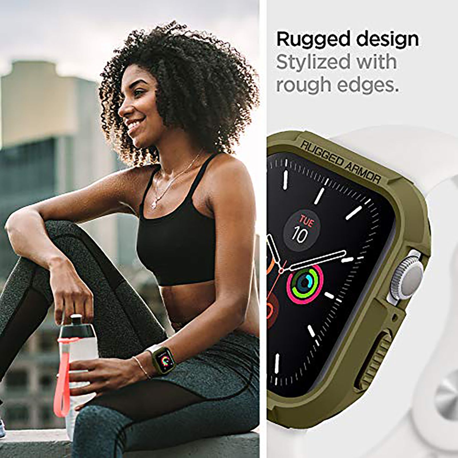 Spigen Rugged Armor TPU Case for Apple Watch Series SE 2, SE, 8, 7, 6, 5 & 4 (41mm / 40mm) (Shock-Absorbent Layer, Olive Green)_11