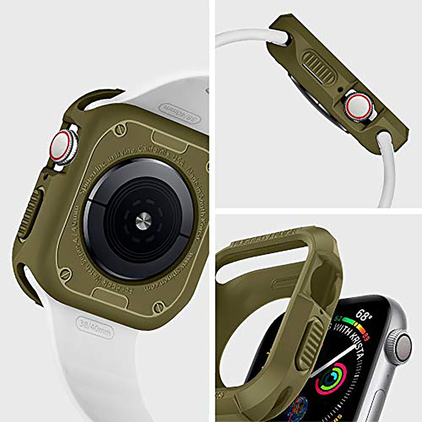 Spigen Rugged Armor TPU Case for Apple Watch Series SE 2, SE, 8, 7, 6, 5 & 4 (41mm / 40mm) (Shock-Absorbent Layer, Olive Green)_13
