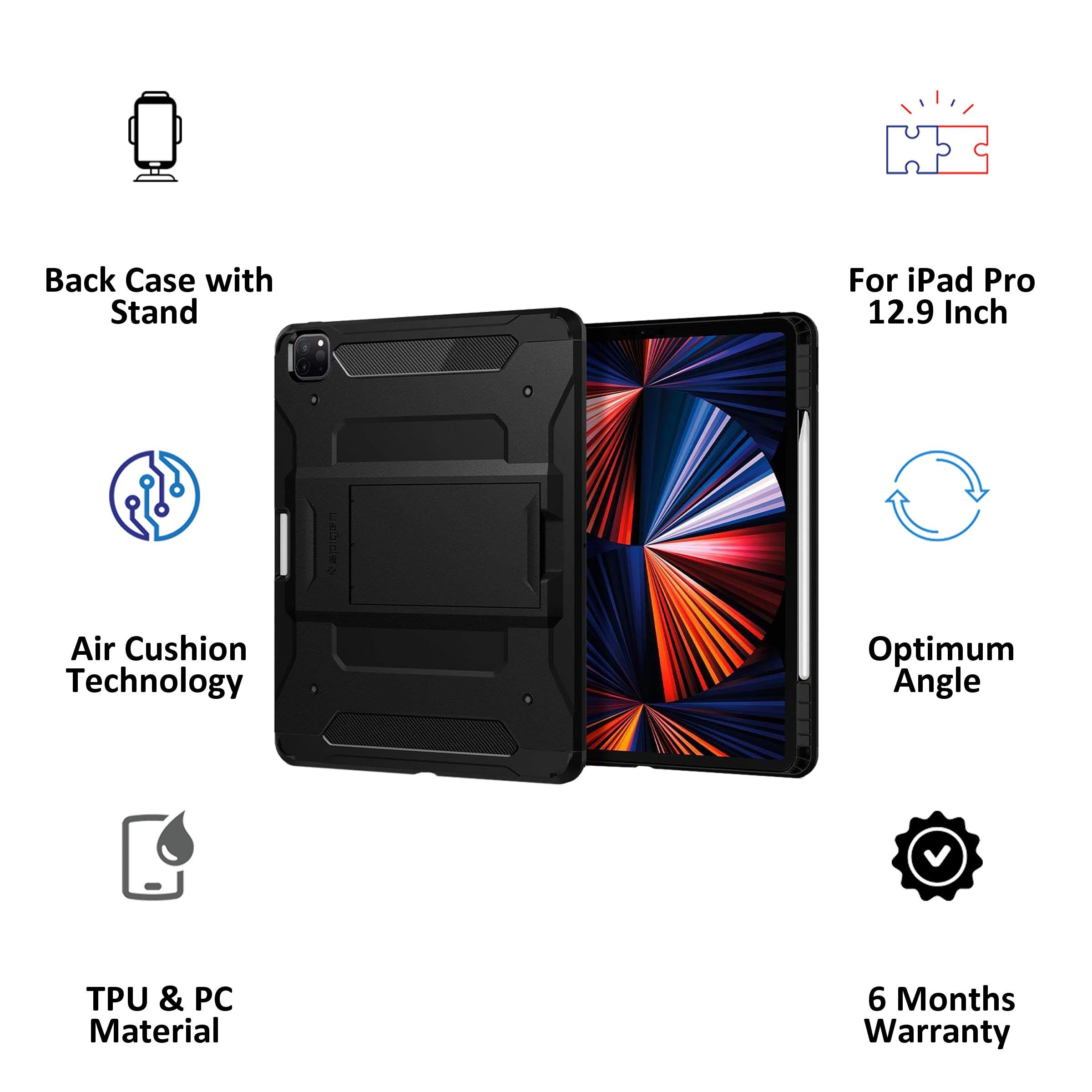 spigen Tough Armor Pro TPU & PC Back Case with Stand For iPad Pro 12.9" (2021) (Air Cushion Technology, ACS02881, Black)_8