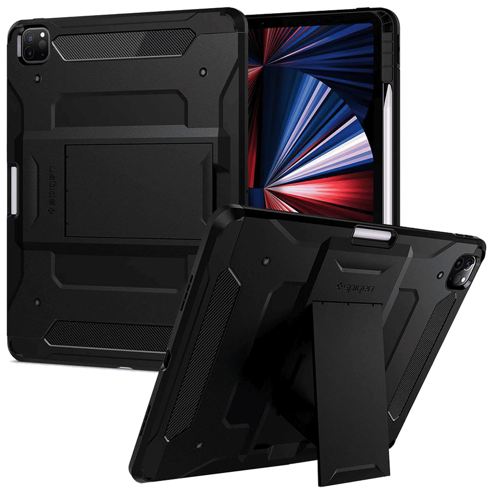spigen Tough Armor Pro TPU & PC Back Case with Stand For iPad Pro 12.9" (2021) (Air Cushion Technology, ACS02881, Black)_10