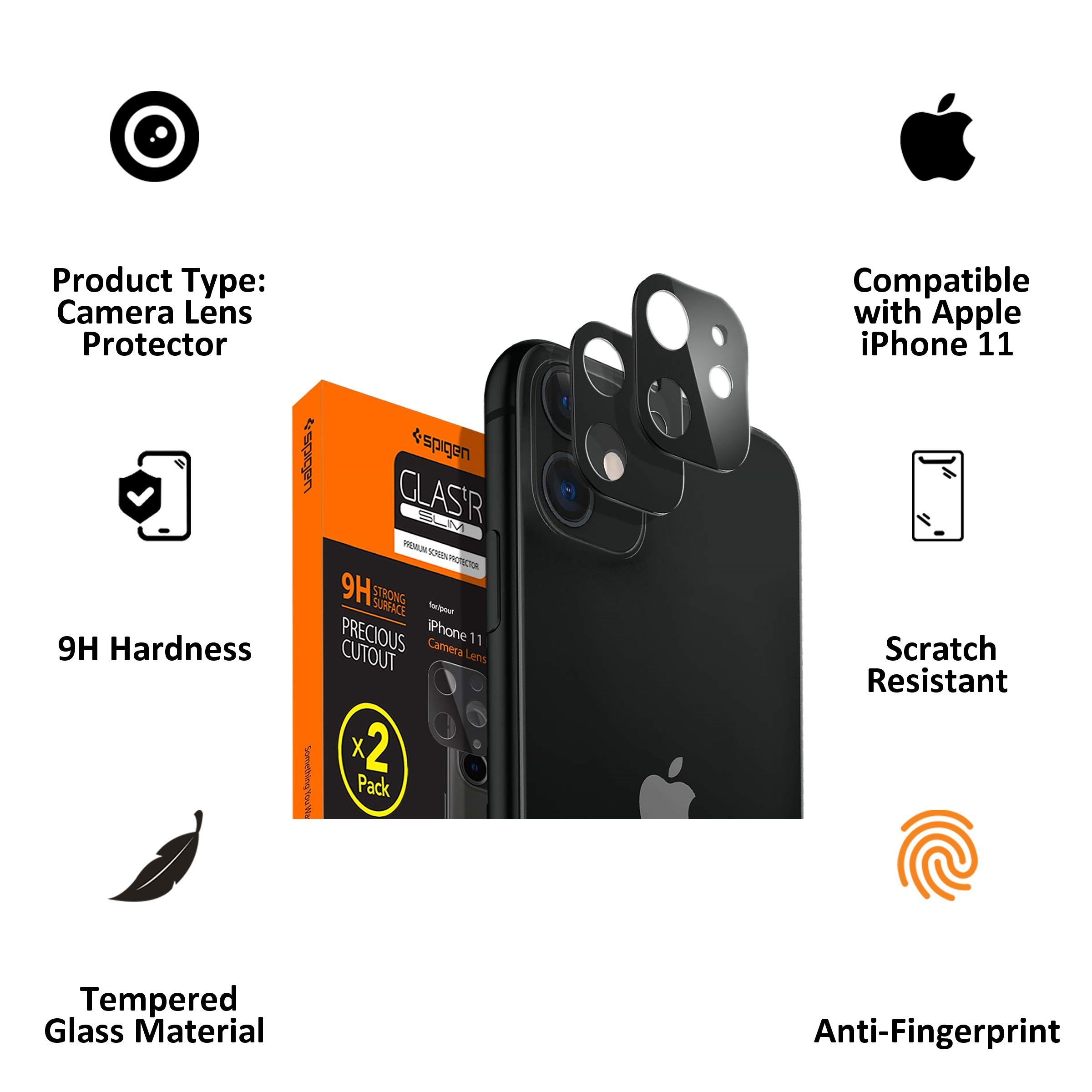 spigen Glas.tR Slim Camera Lens Protector For iPhone 11 (Oleophobic Coating, AGL00509, Yellow)_2