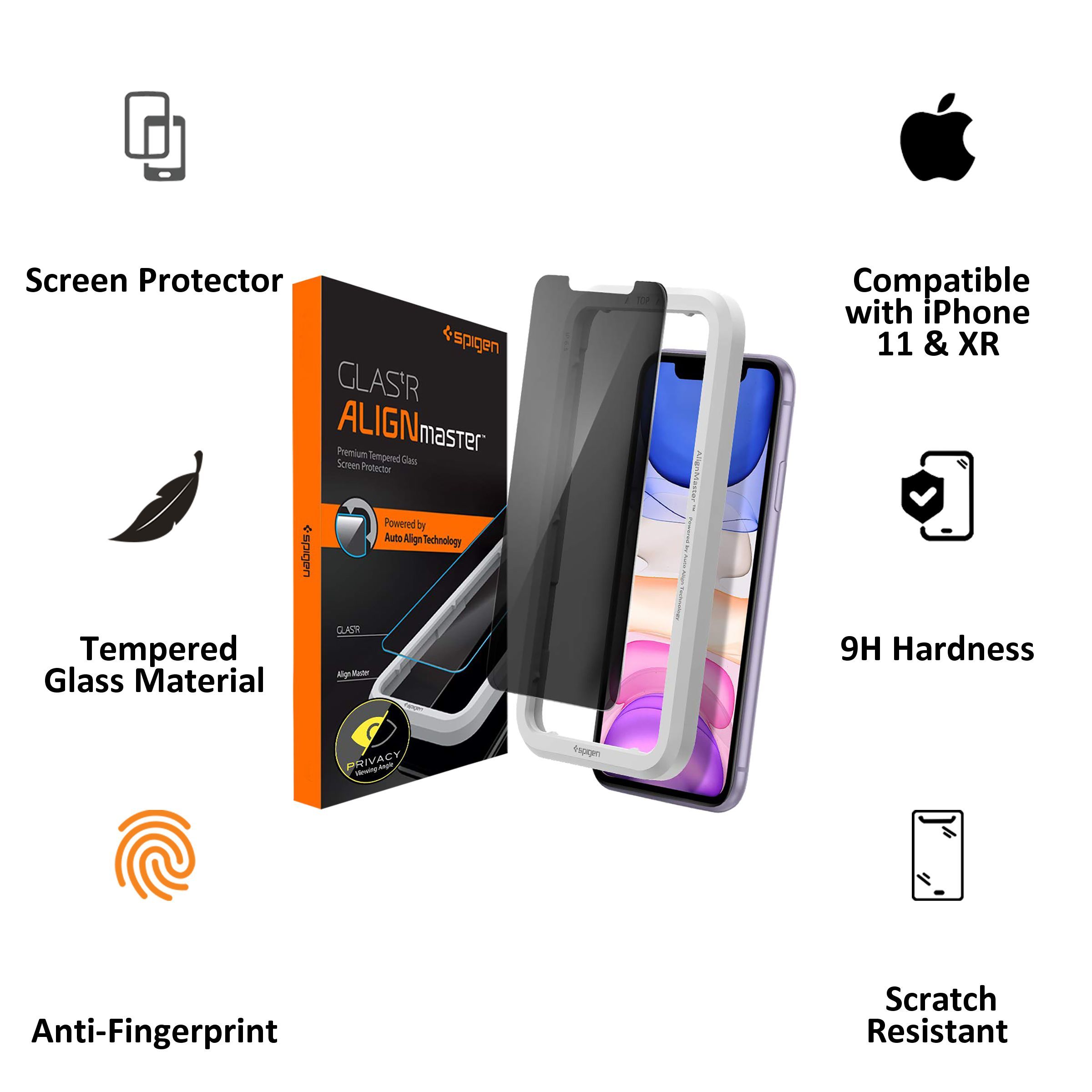 spigen GlastR Align Master Tempered Glass for Apple iPhone 11, XR (Anti Fingerprint)_2