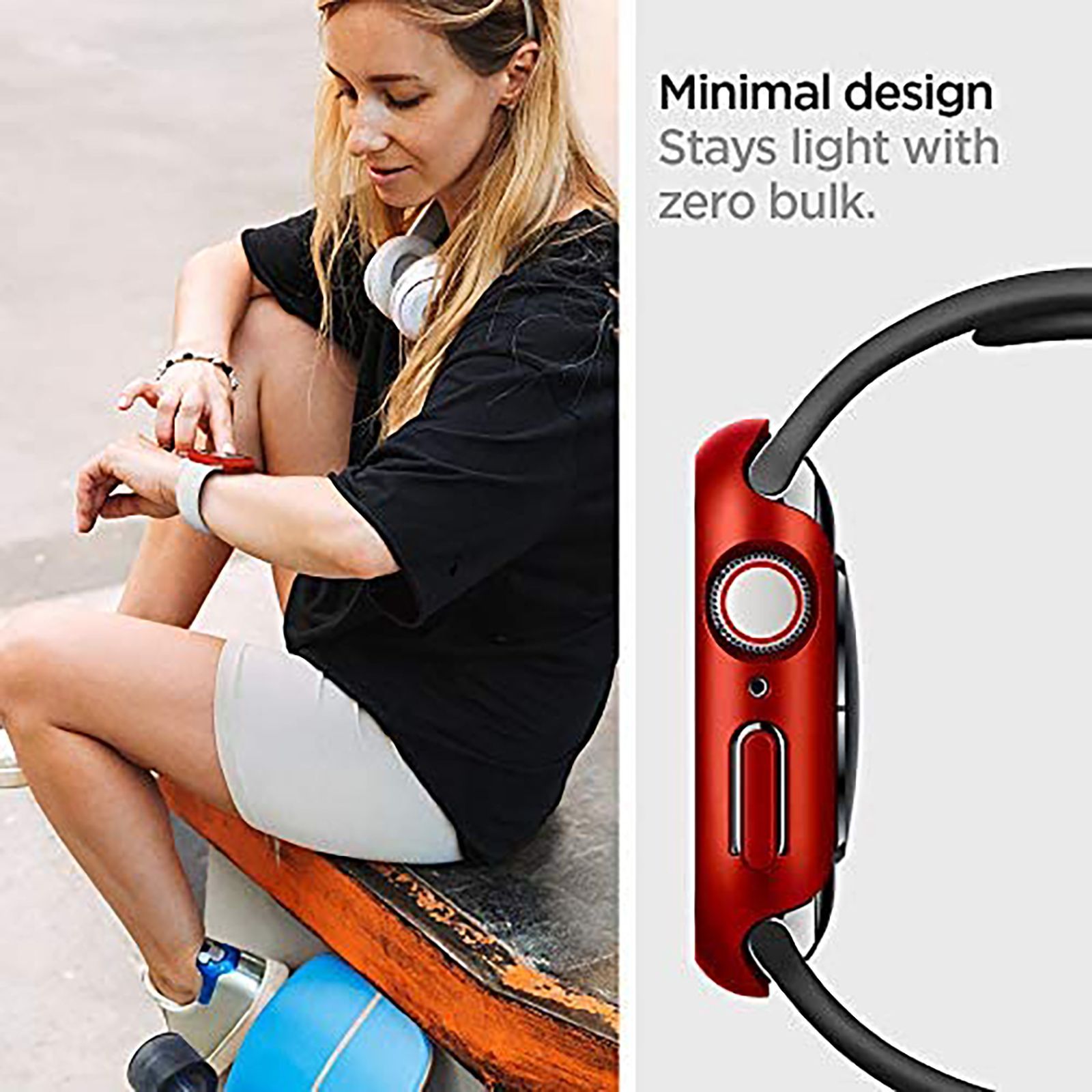 Spigen Thin Fit Polycarbonate Case for Apple Watch Series SE 2, SE, 6, 5 & 4 (44mm) (Razor-Thin Frame, Metallic Red)_6