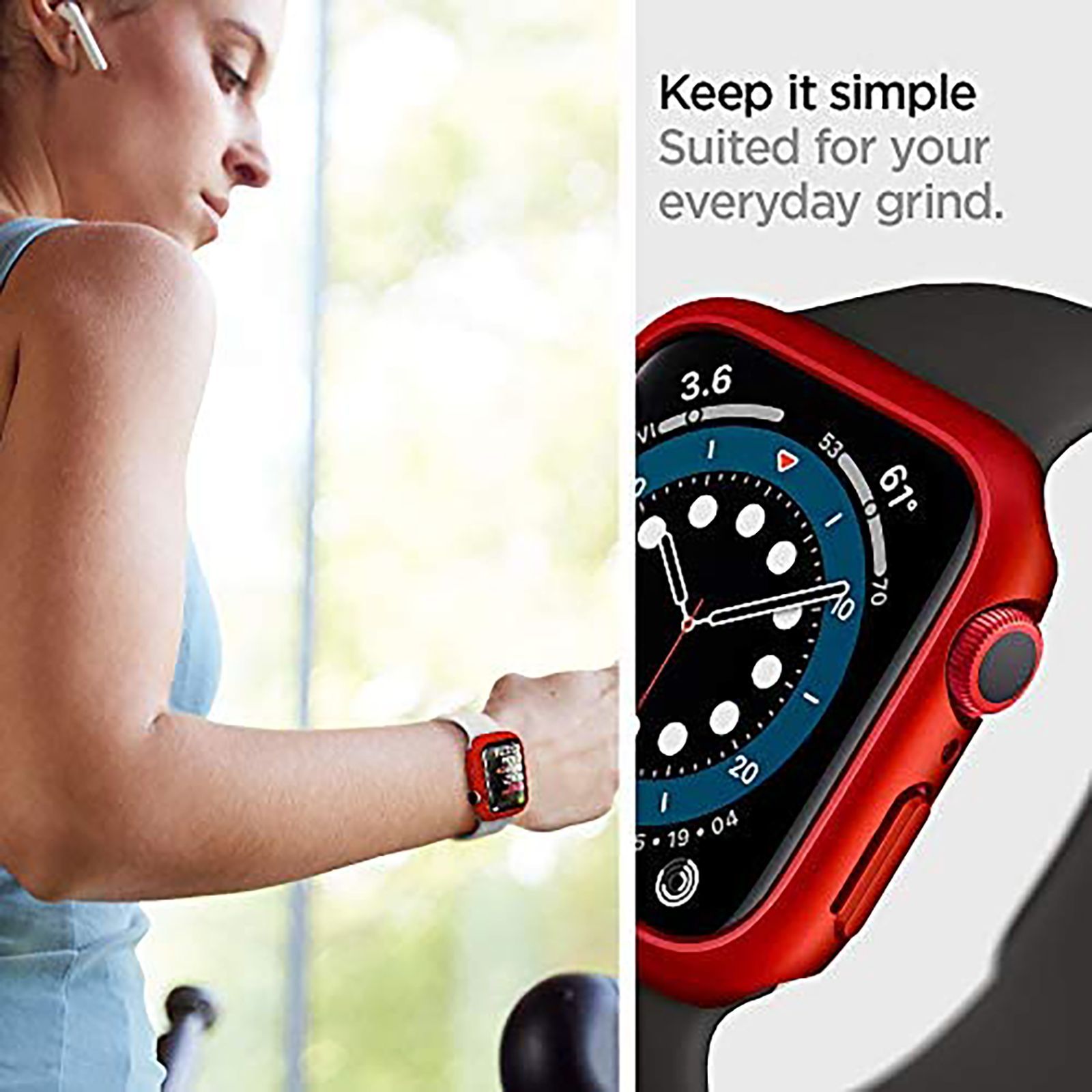 Spigen Thin Fit Polycarbonate Case for Apple Watch Series SE 2, SE, 6, 5 & 4 (44mm) (Razor-Thin Frame, Metallic Red)_7
