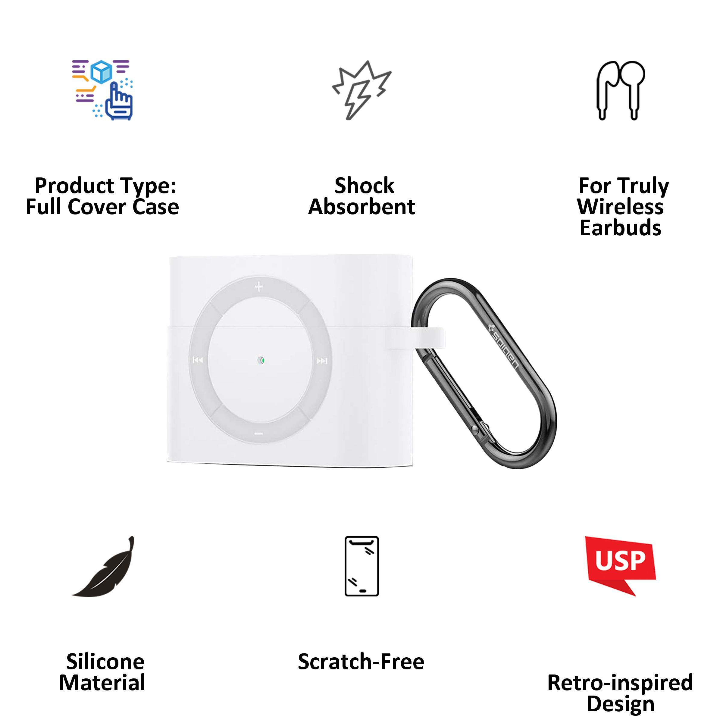 spigen Classic Shuffle Silicone Back Cover for Airpods Pro (Carabiner, White)_3