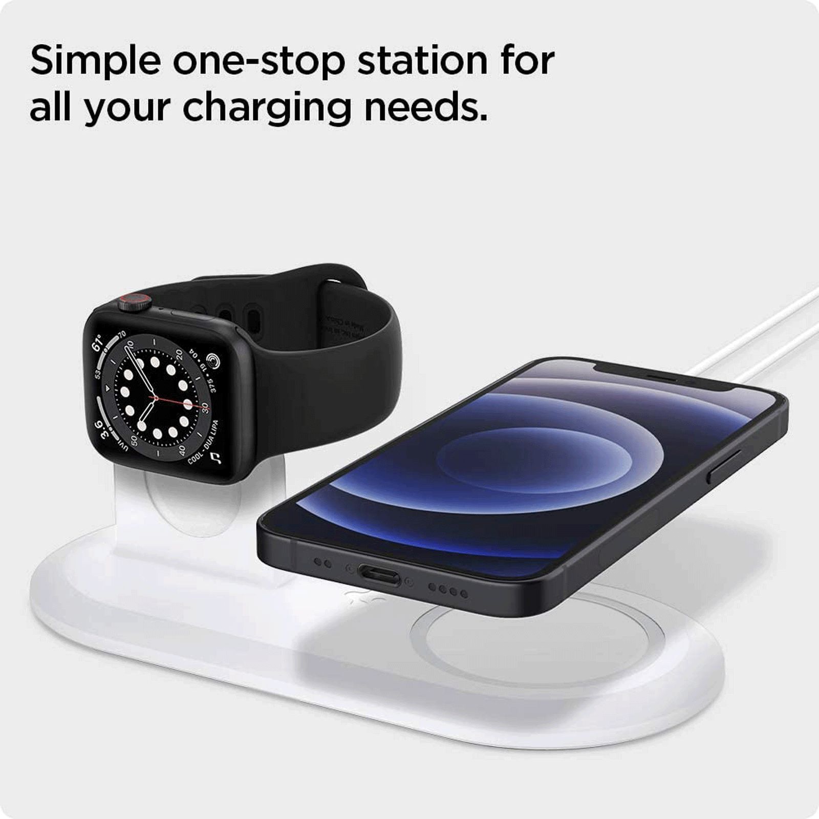 spigen Magfit 2-in-1 Wireless Charger for iPhone and iWatch (Nanotac Technology, White)_15
