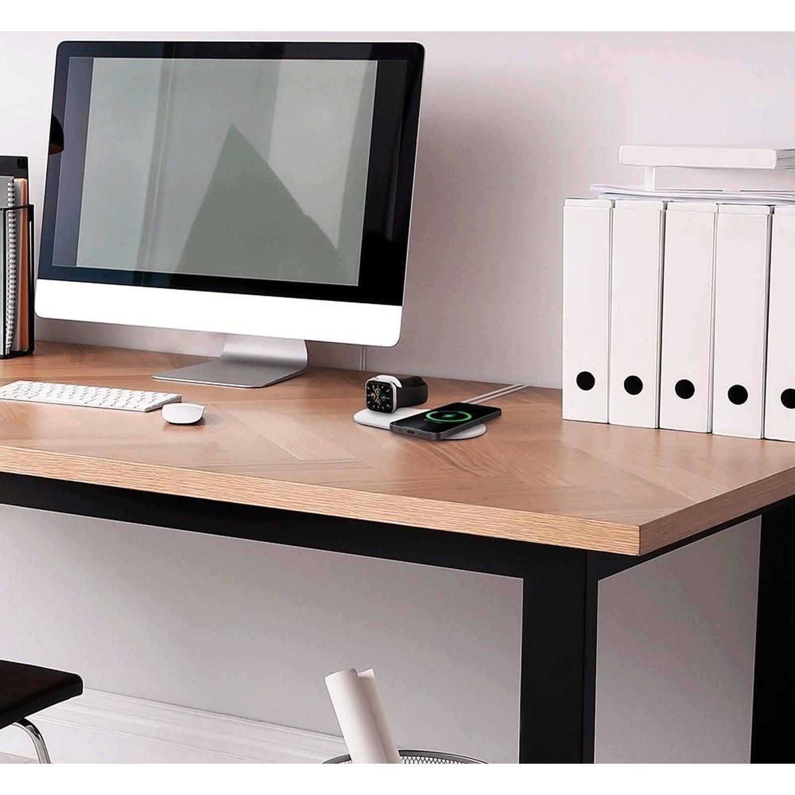 spigen Magfit 2-in-1 Wireless Charger for iPhone and iWatch (Nanotac Technology, White)_7