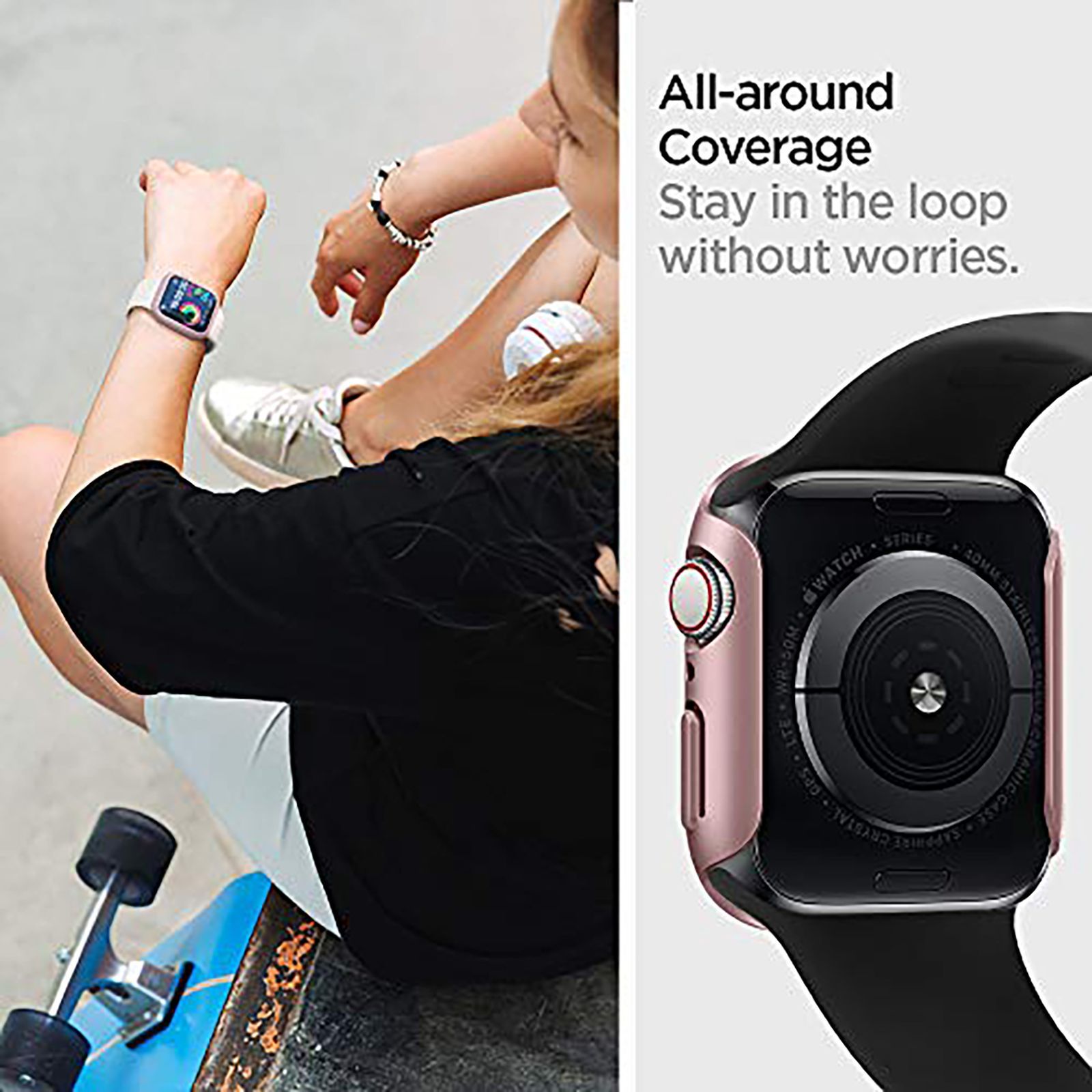 Spigen Thin Fit Polycarbonate Case for Apple Watch Series SE 2, SE, 6, 5 & 4 (44mm) (Razor-Thin Frame, Rose Gold)_11