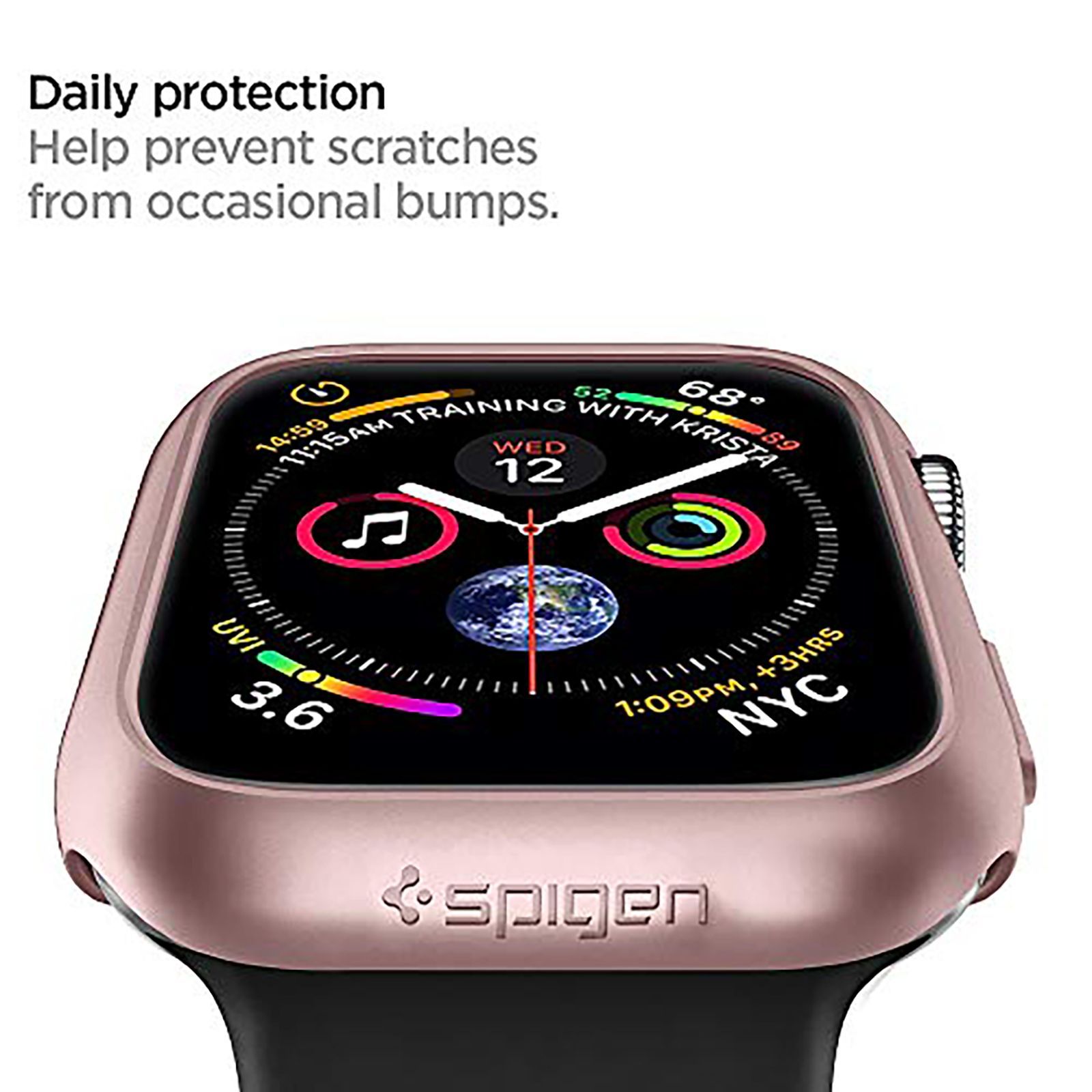 Spigen Thin Fit Polycarbonate Case for Apple Watch Series SE 2, SE, 6, 5 & 4 (44mm) (Razor-Thin Frame, Rose Gold)_12